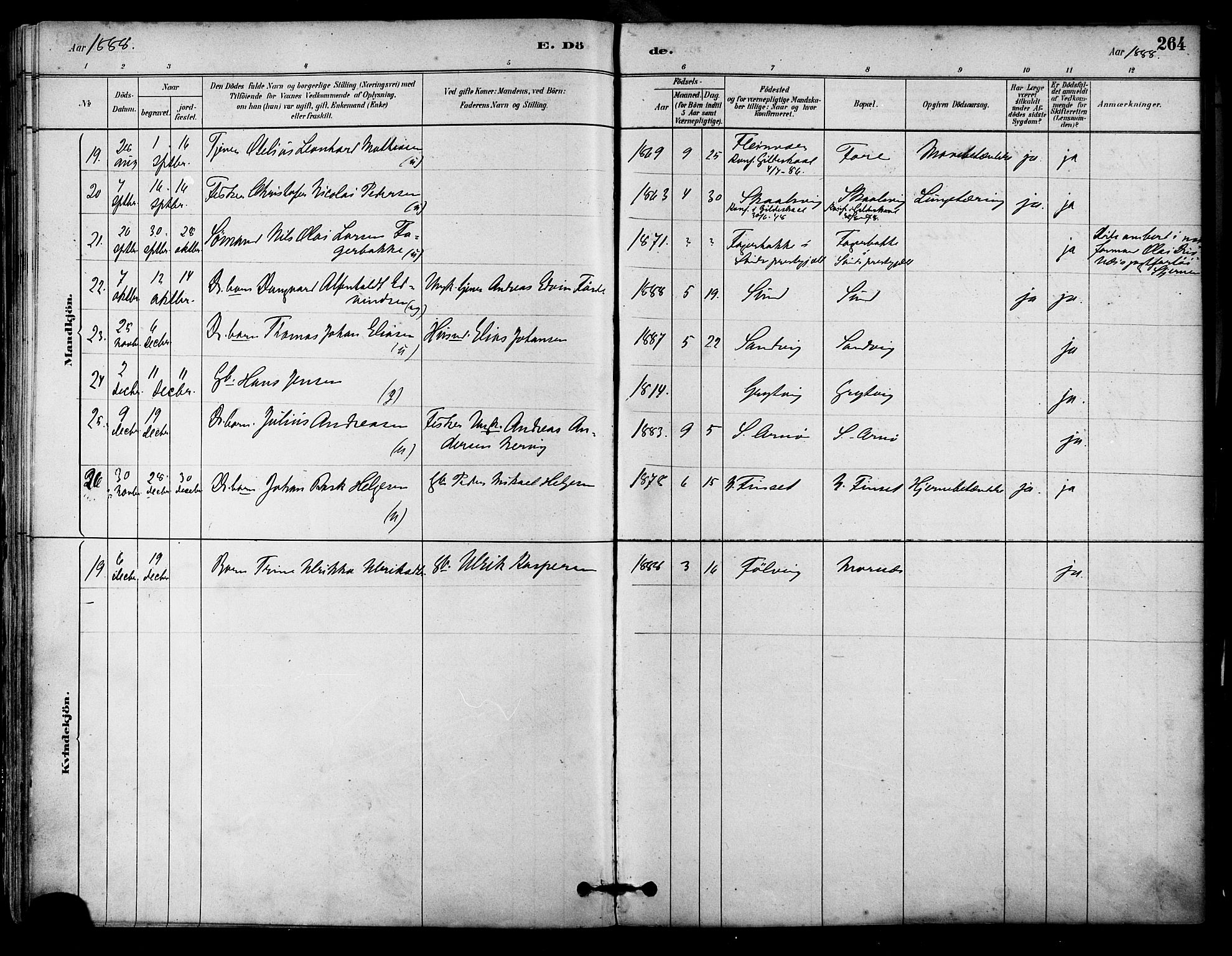 Ministerialprotokoller, klokkerbøker og fødselsregistre - Nordland, AV/SAT-A-1459/805/L0099: Parish register (official) no. 805A06, 1880-1891, p. 264