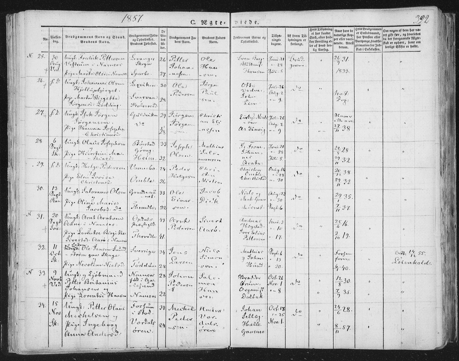 Ministerialprotokoller, klokkerbøker og fødselsregistre - Nord-Trøndelag, AV/SAT-A-1458/764/L0552: Parish register (official) no. 764A07b, 1824-1865, p. 392