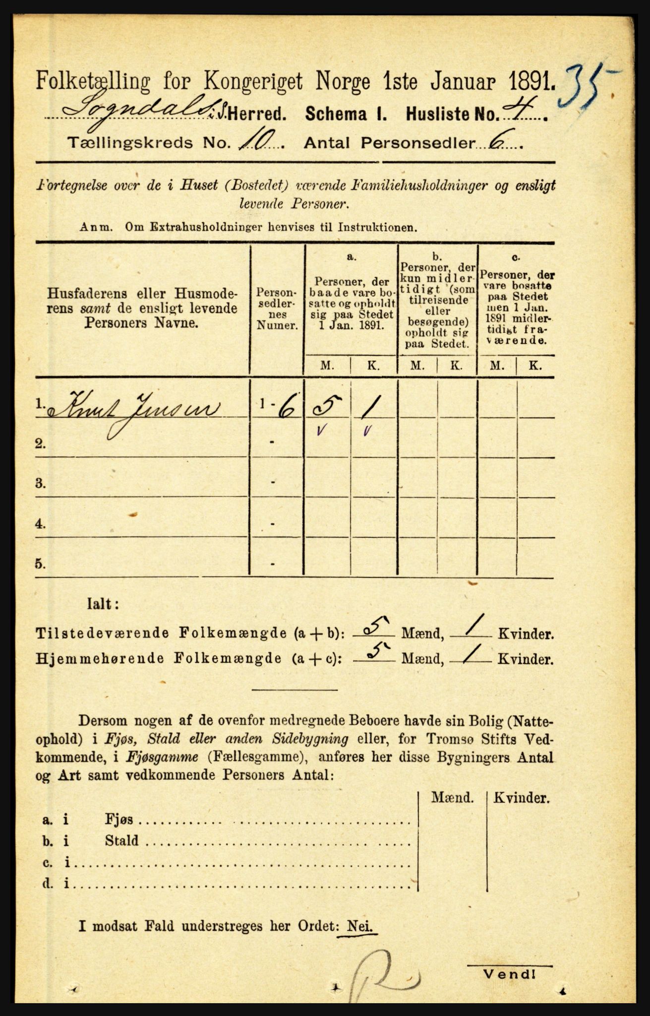 RA, 1891 census for 1420 Sogndal, 1891, p. 3897