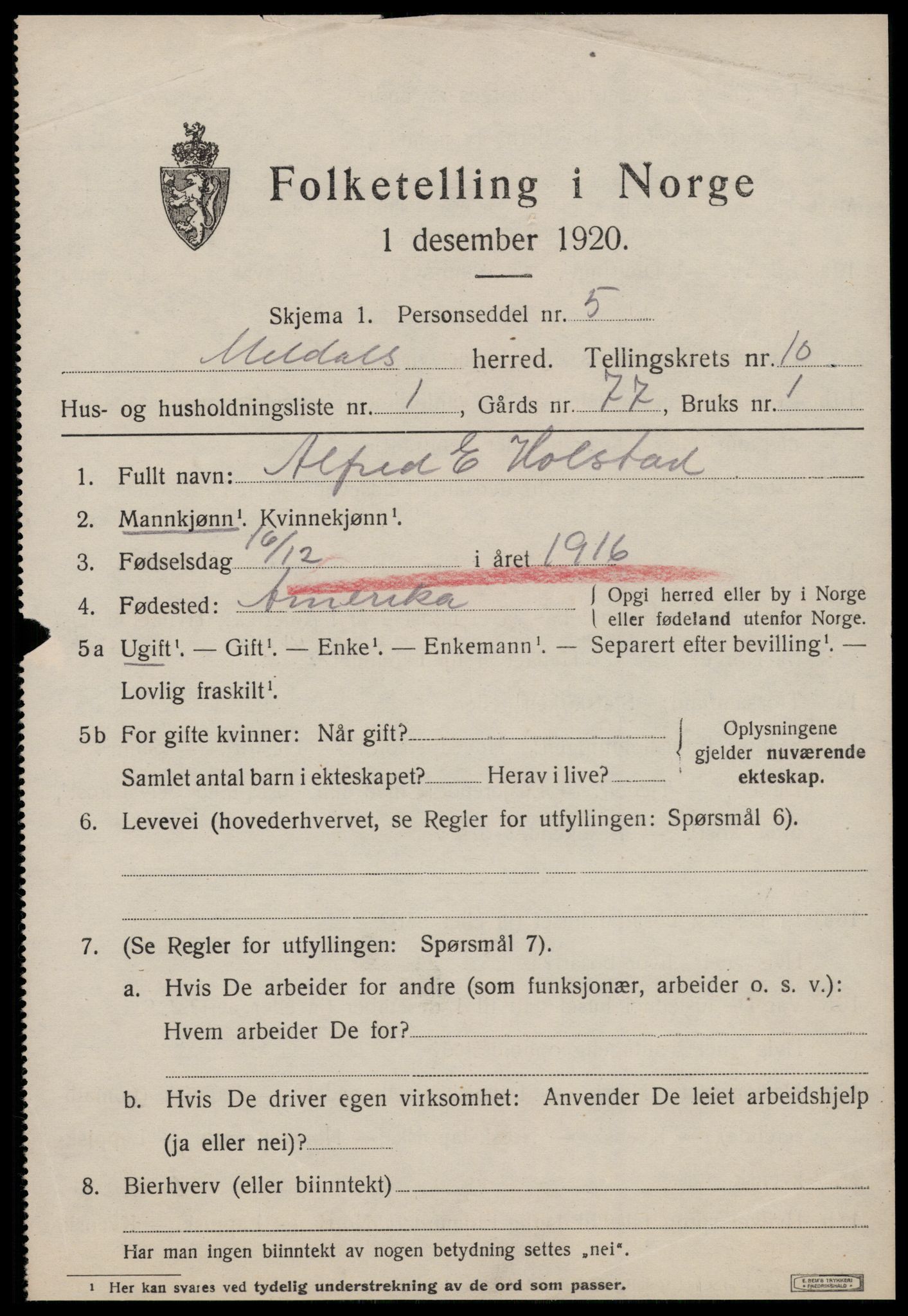 SAT, 1920 census for Meldal, 1920, p. 8211