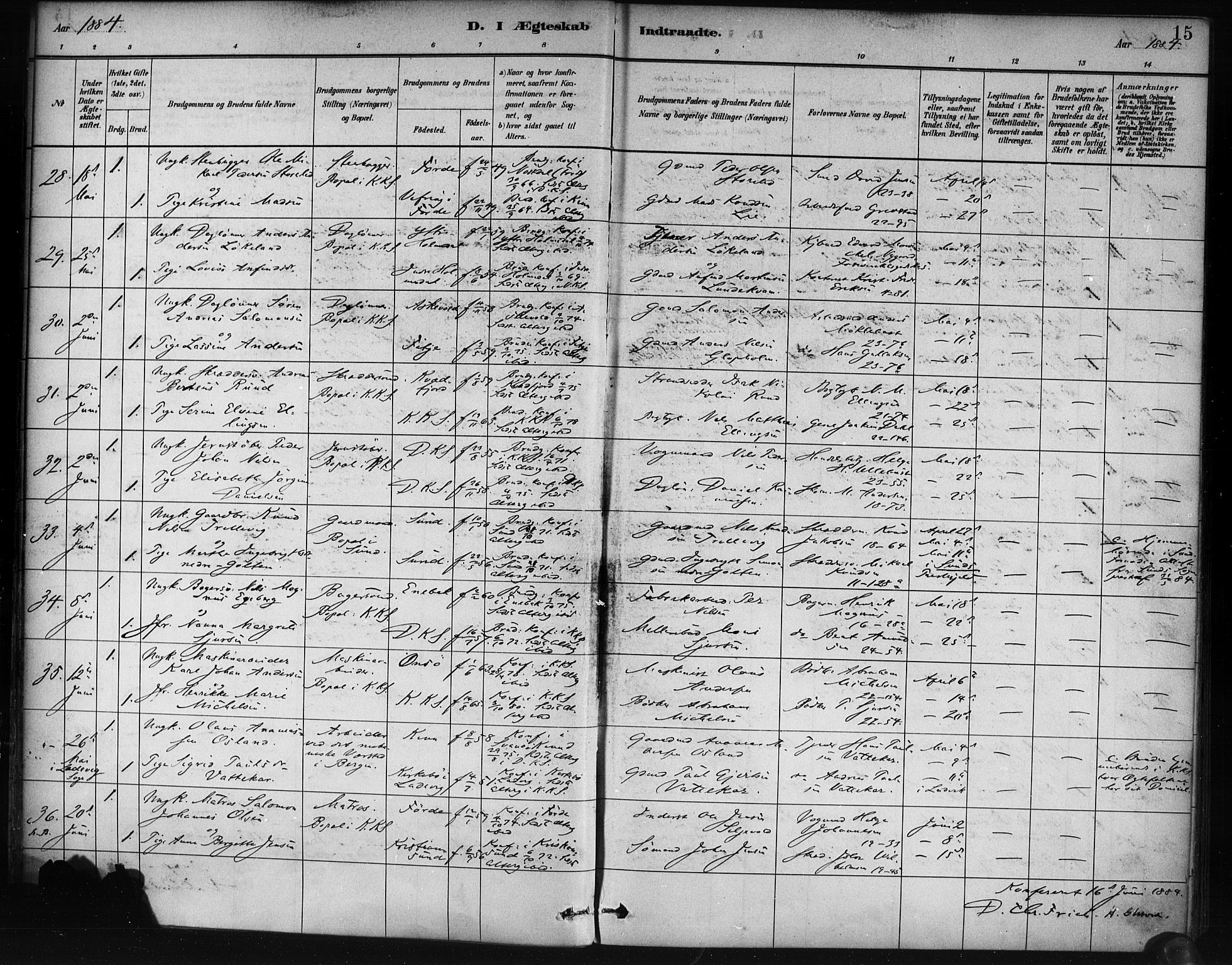 Korskirken sokneprestembete, AV/SAB-A-76101/H/Haa/L0037: Parish register (official) no. D 4, 1883-1904, p. 15