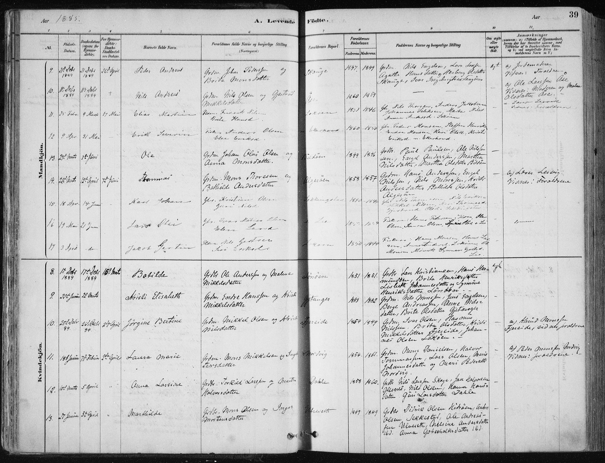 Fjell sokneprestembete, SAB/A-75301/H/Haa: Parish register (official) no. A  8, 1878-1898, p. 39