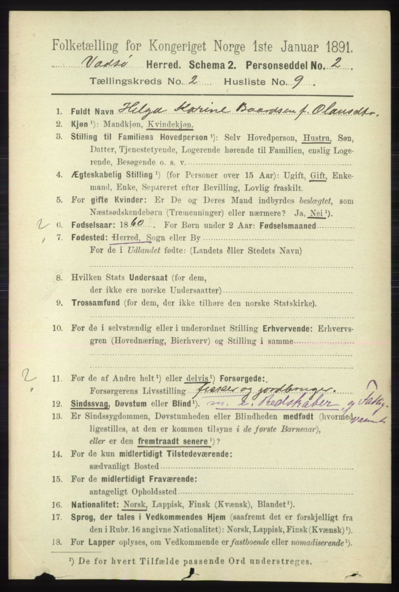 RA, 1891 census for 2029 Vadsø, 1891, p. 488