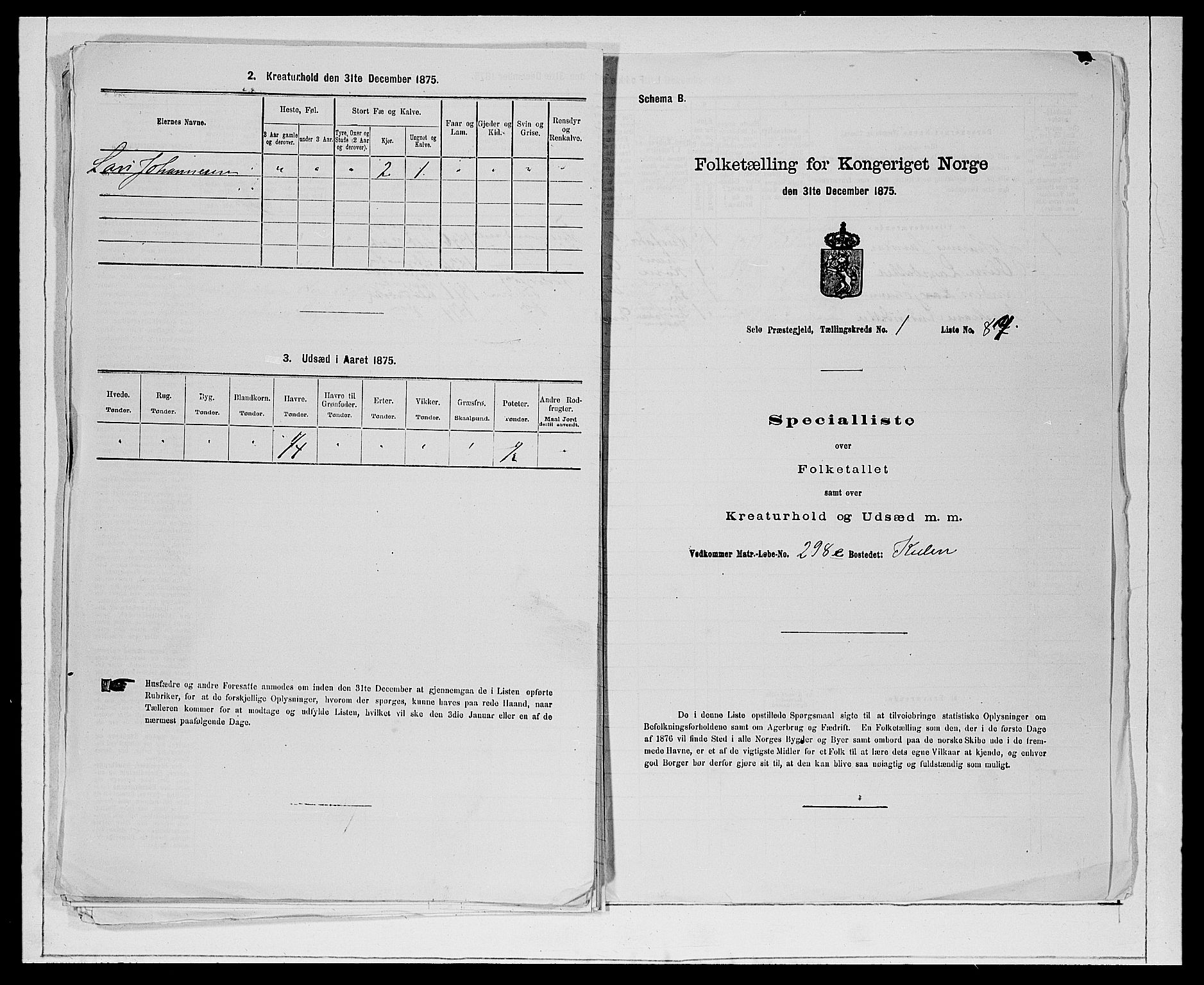 SAB, 1875 Census for 1441P Selje, 1875, p. 203