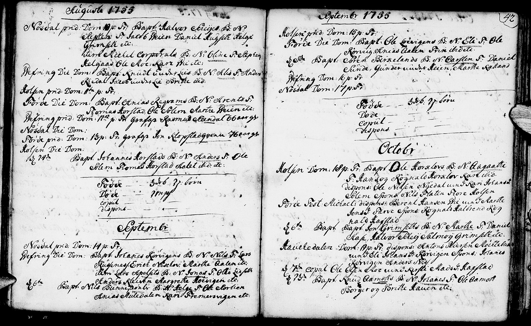 Førde sokneprestembete, AV/SAB-A-79901/H/Haa/Haaa/L0003: Parish register (official) no. A 3, 1749-1764, p. 42