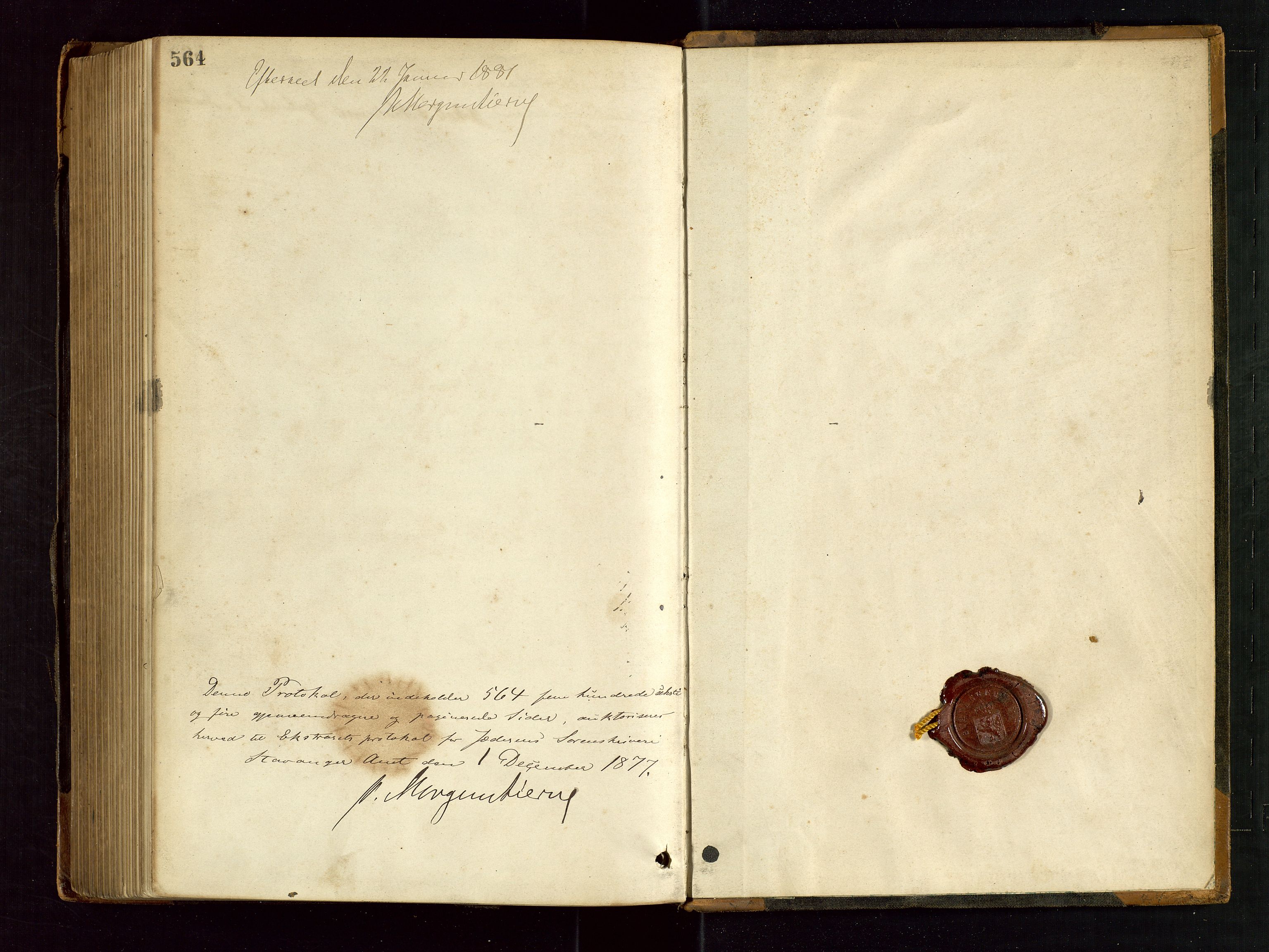 Jæren sorenskriveri, AV/SAST-A-100310/01/3/30/30BB/L0008: Ekstrarettsprotokoll 16, 1877-1881, p. 564