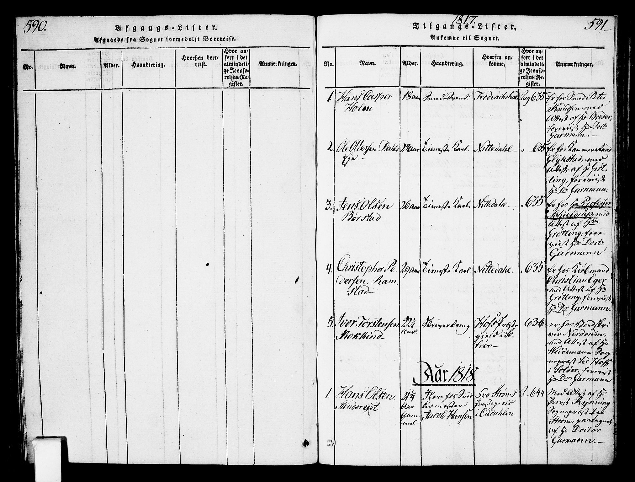 Oslo domkirke Kirkebøker, SAO/A-10752/F/Fa/L0007: Parish register (official) no. 7, 1817-1824, p. 590-591