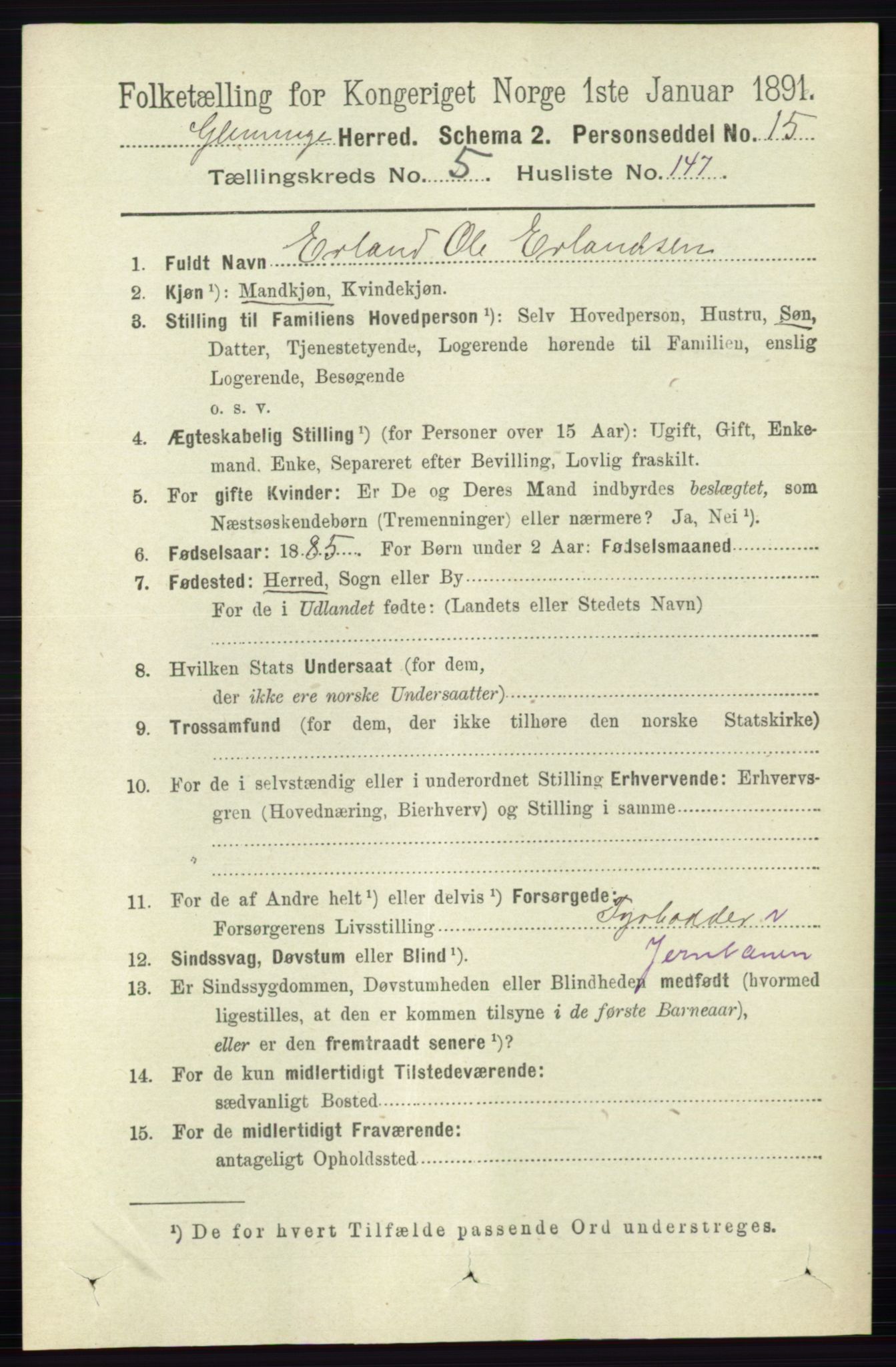 RA, 1891 census for 0132 Glemmen, 1891, p. 7298