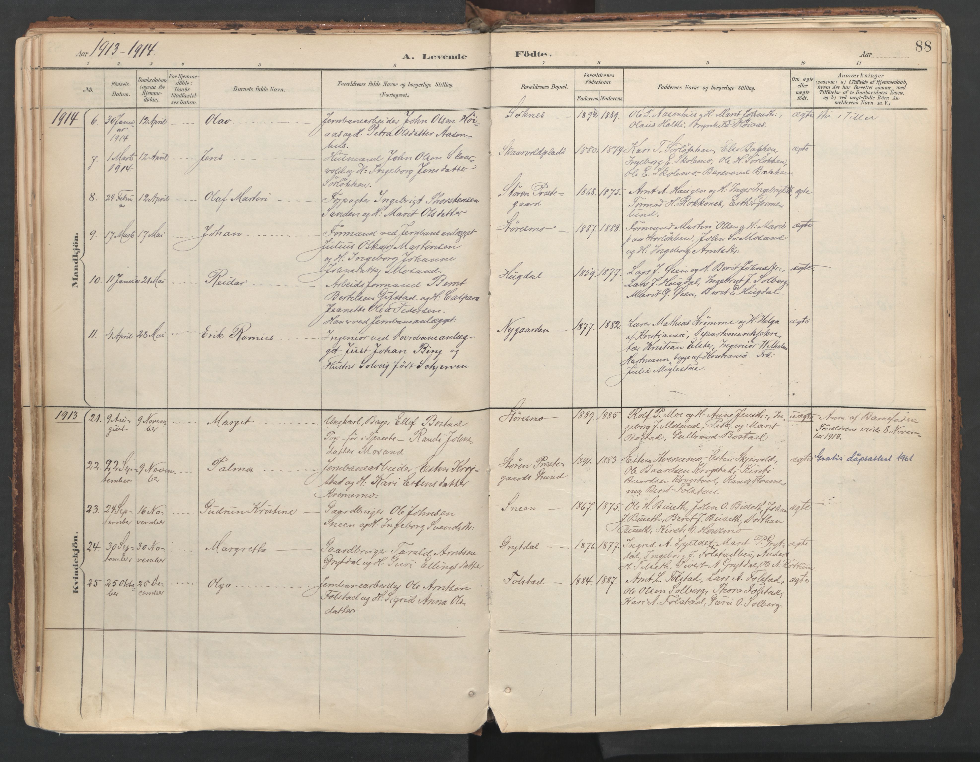 Ministerialprotokoller, klokkerbøker og fødselsregistre - Sør-Trøndelag, SAT/A-1456/687/L1004: Parish register (official) no. 687A10, 1891-1923, p. 88