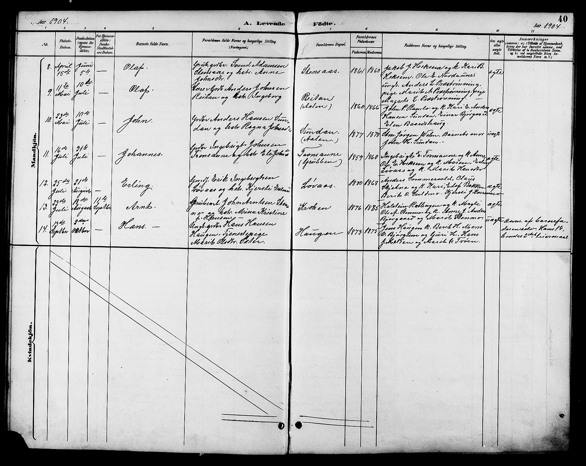 Ministerialprotokoller, klokkerbøker og fødselsregistre - Sør-Trøndelag, SAT/A-1456/685/L0978: Parish register (copy) no. 685C03, 1891-1907, p. 40