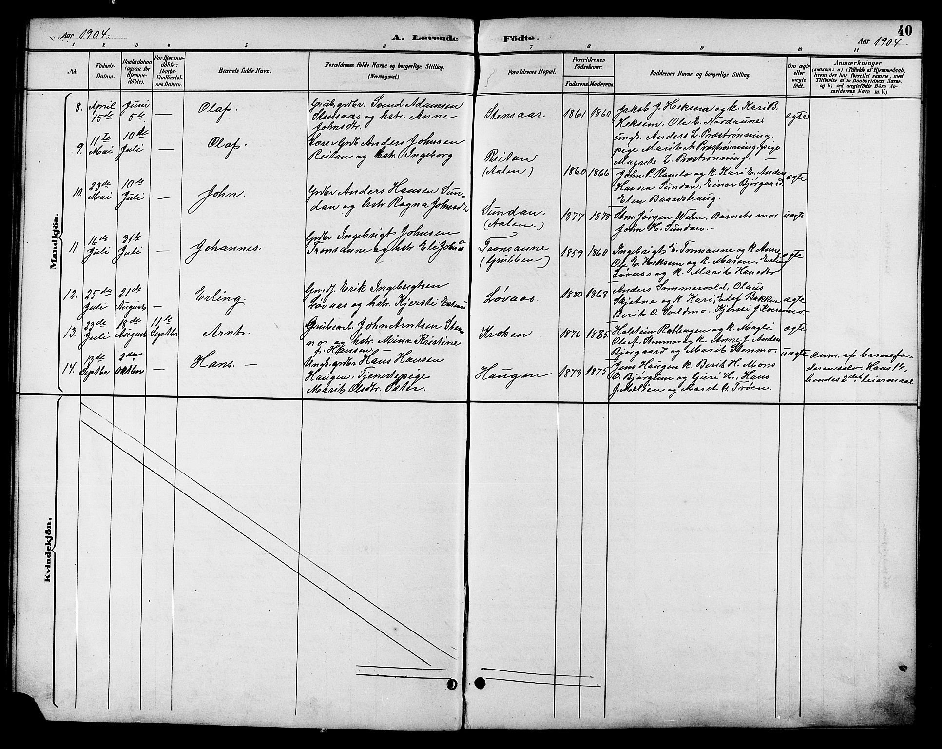 Ministerialprotokoller, klokkerbøker og fødselsregistre - Sør-Trøndelag, AV/SAT-A-1456/685/L0978: Parish register (copy) no. 685C03, 1891-1907, p. 40