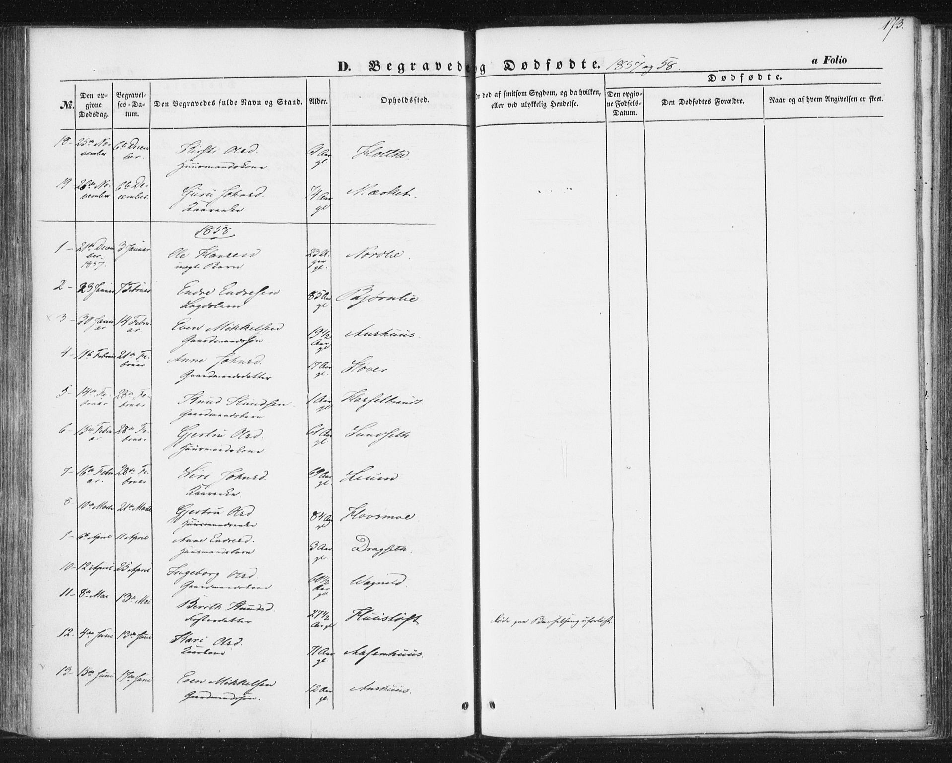 Ministerialprotokoller, klokkerbøker og fødselsregistre - Sør-Trøndelag, SAT/A-1456/689/L1038: Parish register (official) no. 689A03, 1848-1872, p. 173