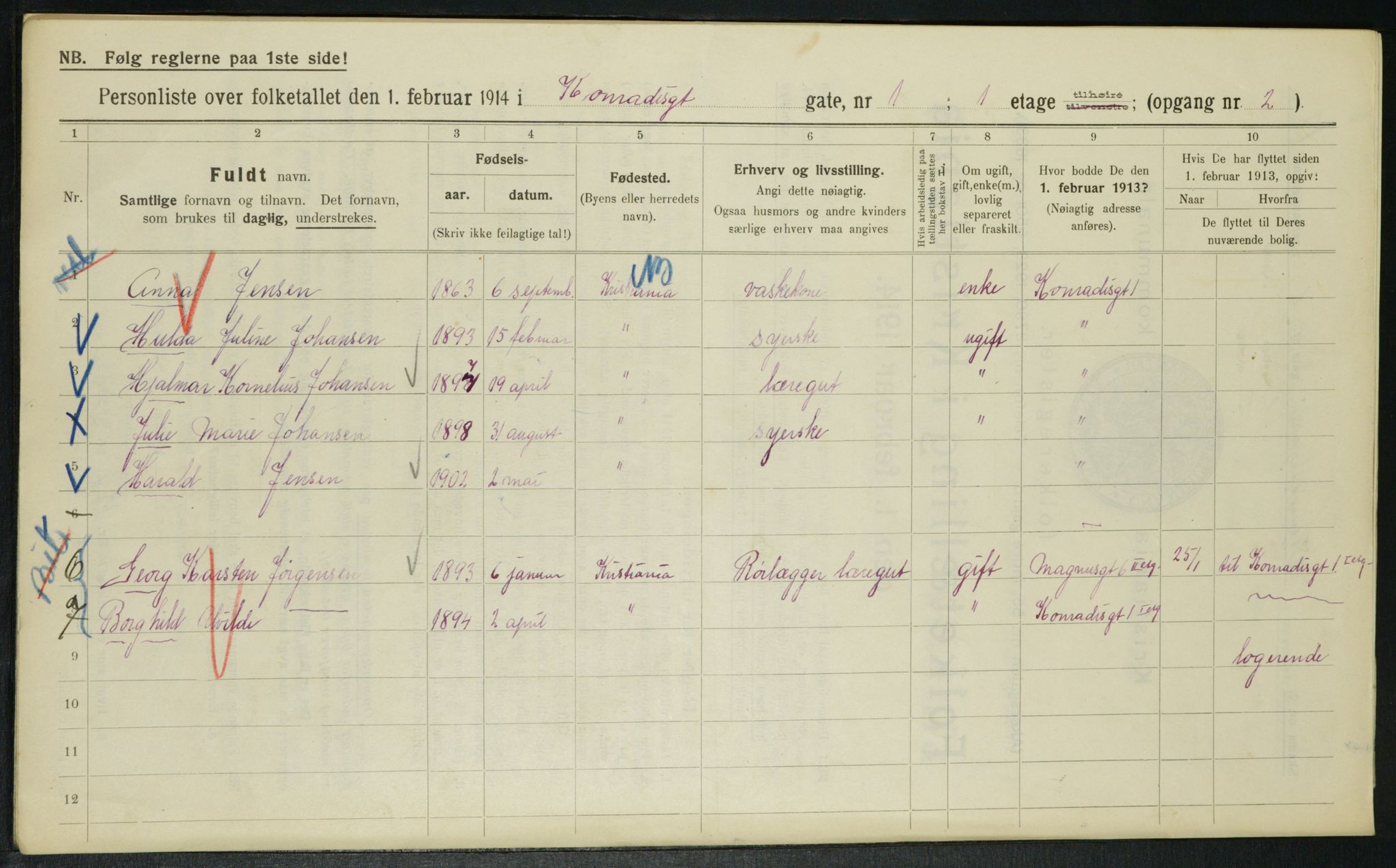 OBA, Municipal Census 1914 for Kristiania, 1914, p. 13438