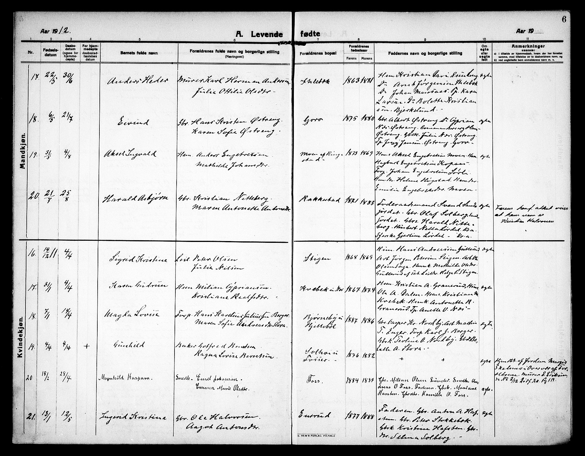 Høland prestekontor Kirkebøker, AV/SAO-A-10346a/F/Fa/L0016: Parish register (official) no. I 16, 1912-1921, p. 6