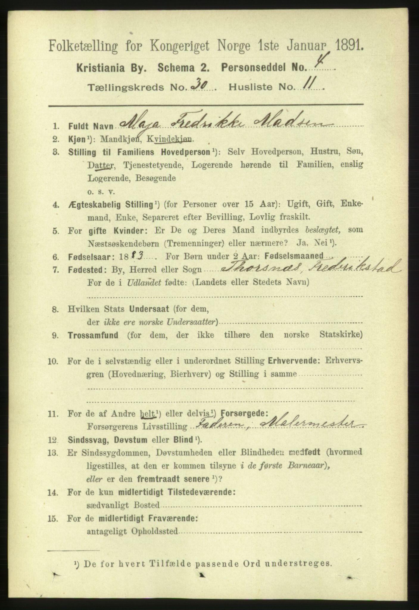 RA, 1891 census for 0301 Kristiania, 1891, p. 15830