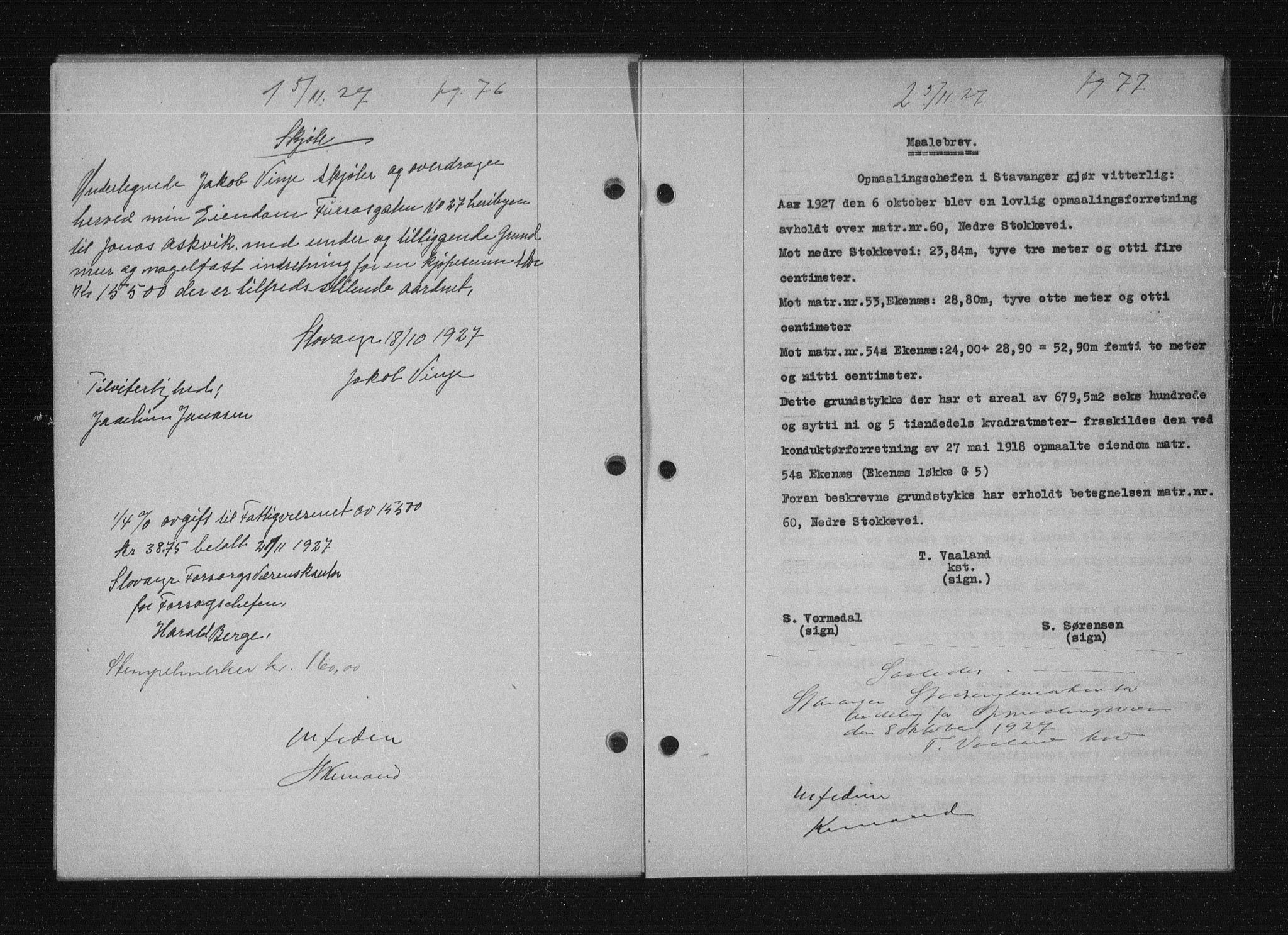 Stavanger byfogd, SAST/A-101408/001/4/41/410/410BB/L0053: Mortgage book no. 41, 1927-1928, Deed date: 05.11.1927