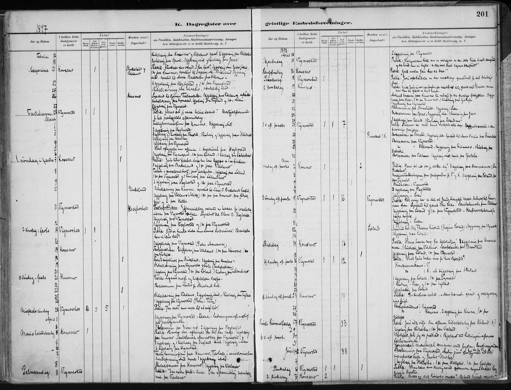 Nord-Audnedal sokneprestkontor, AV/SAK-1111-0032/F/Fa/Fab/L0003: Parish register (official) no. A 3, 1882-1900, p. 201