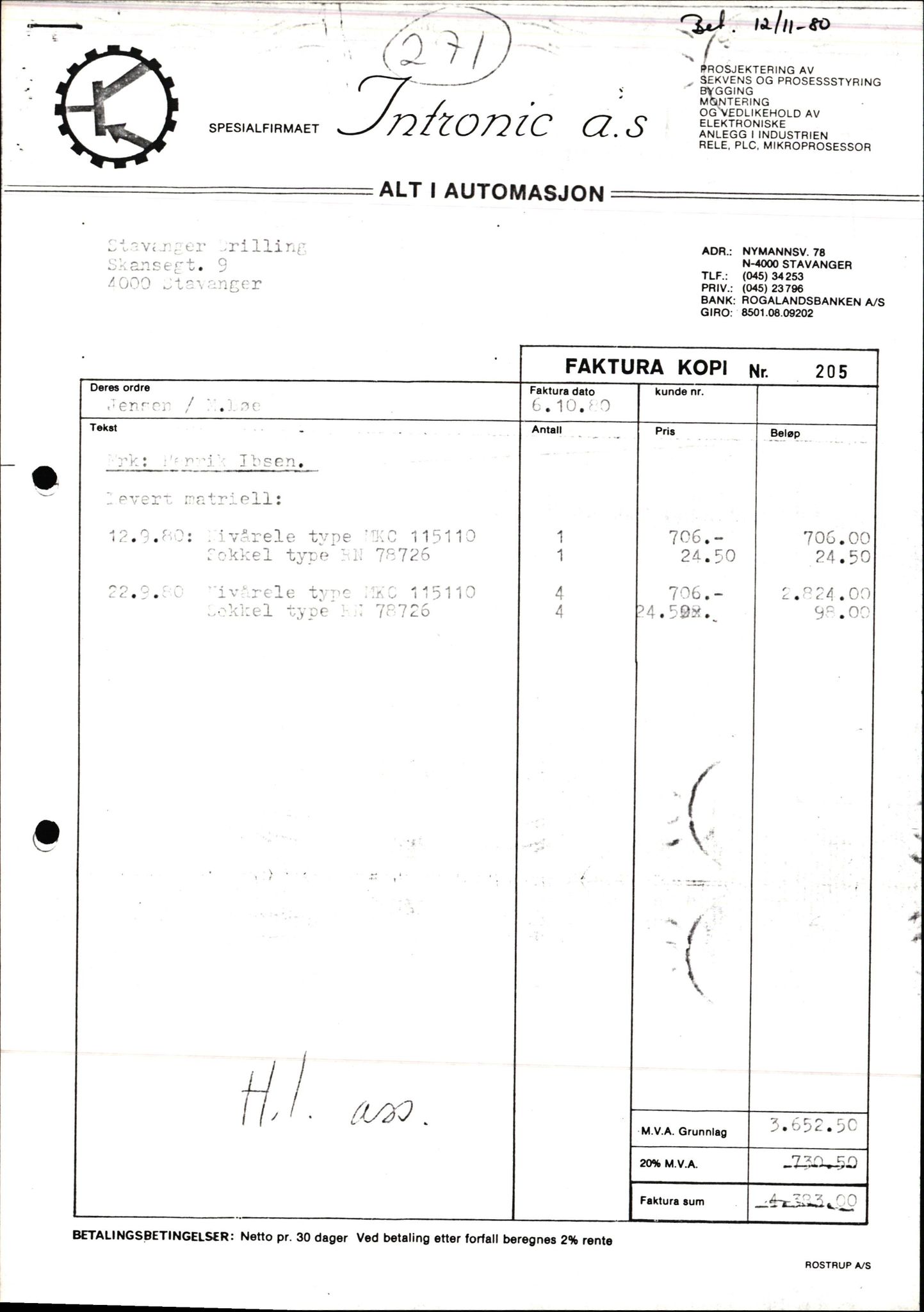 Pa 1503 - Stavanger Drilling AS, AV/SAST-A-101906/2/E/Ec/Eca/L0013: Sak og korrespondanse, 1980-1982