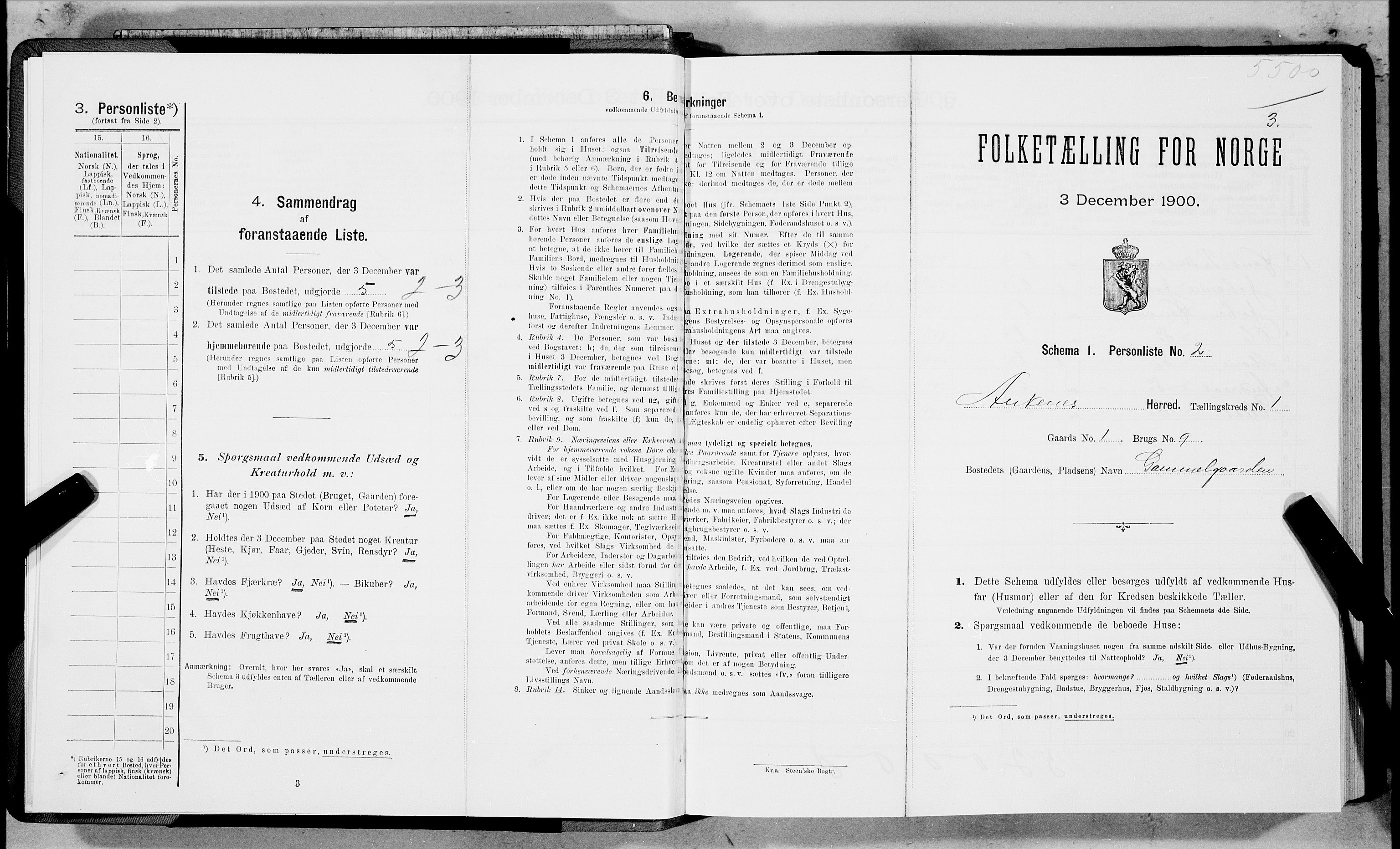 SAT, 1900 census for Ankenes, 1900, p. 3