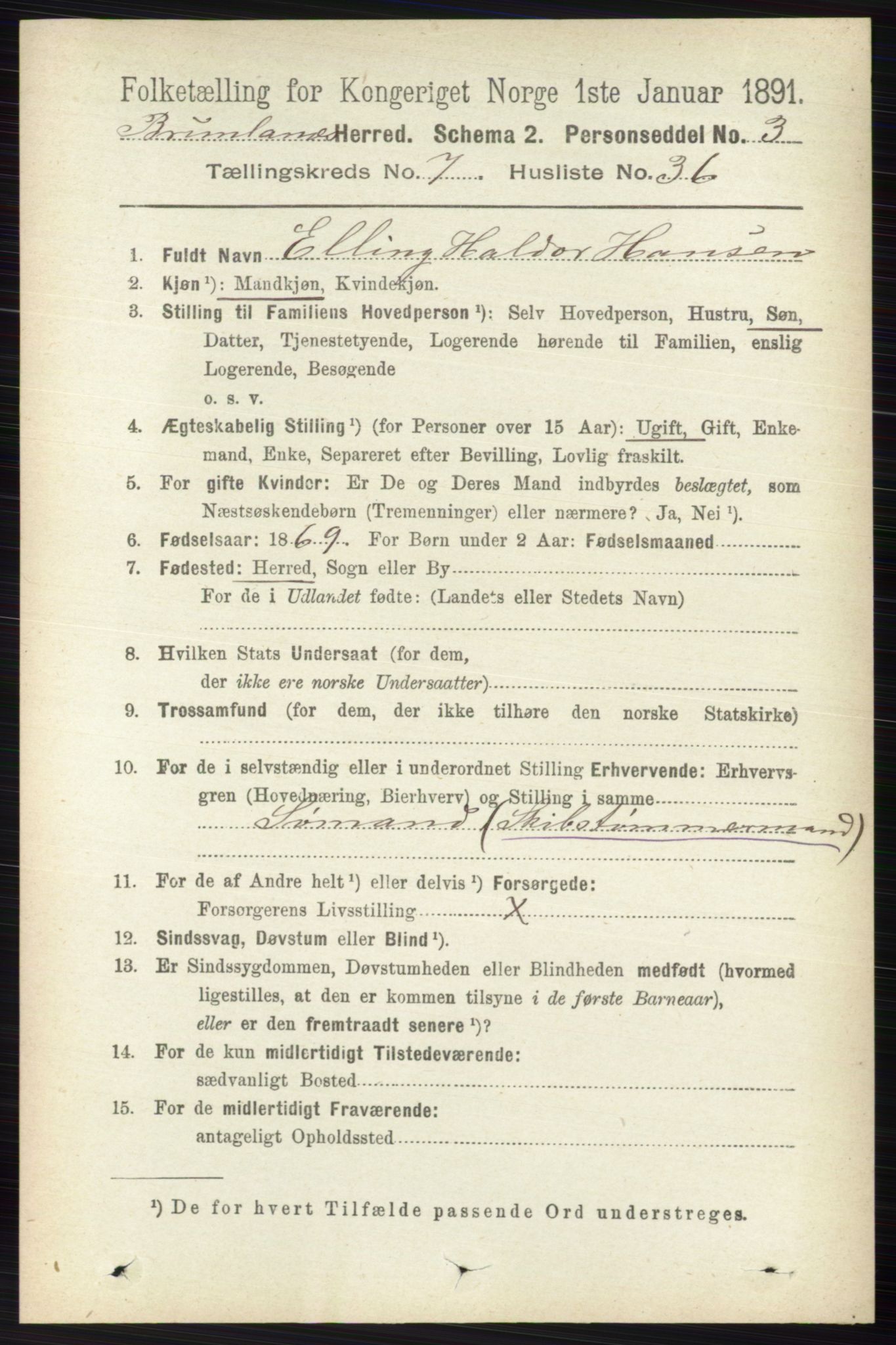 RA, 1891 census for 0726 Brunlanes, 1891, p. 3207