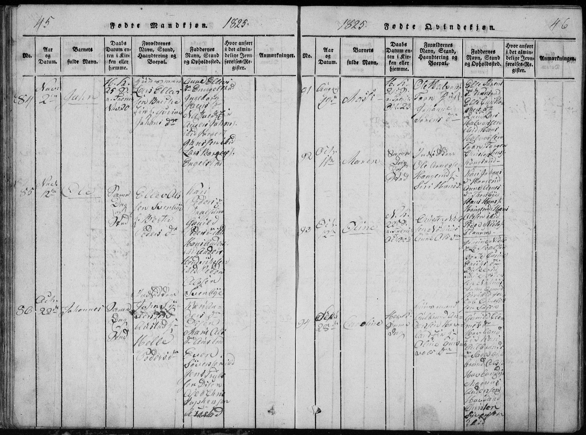 Modum kirkebøker, AV/SAKO-A-234/G/Ga/L0002: Parish register (copy) no. I 2, 1824-1832, p. 45-46