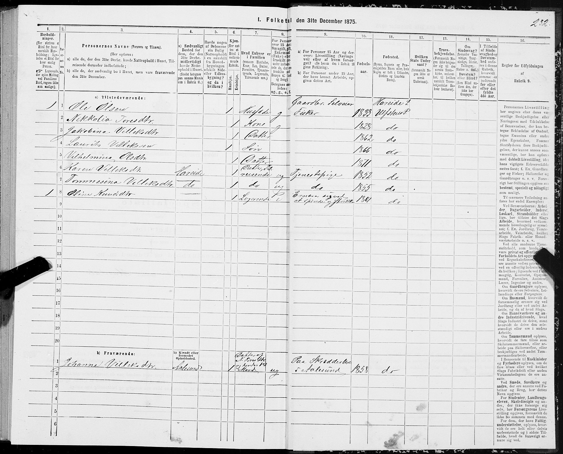 SAT, 1875 census for 1516P Ulstein, 1875, p. 5232