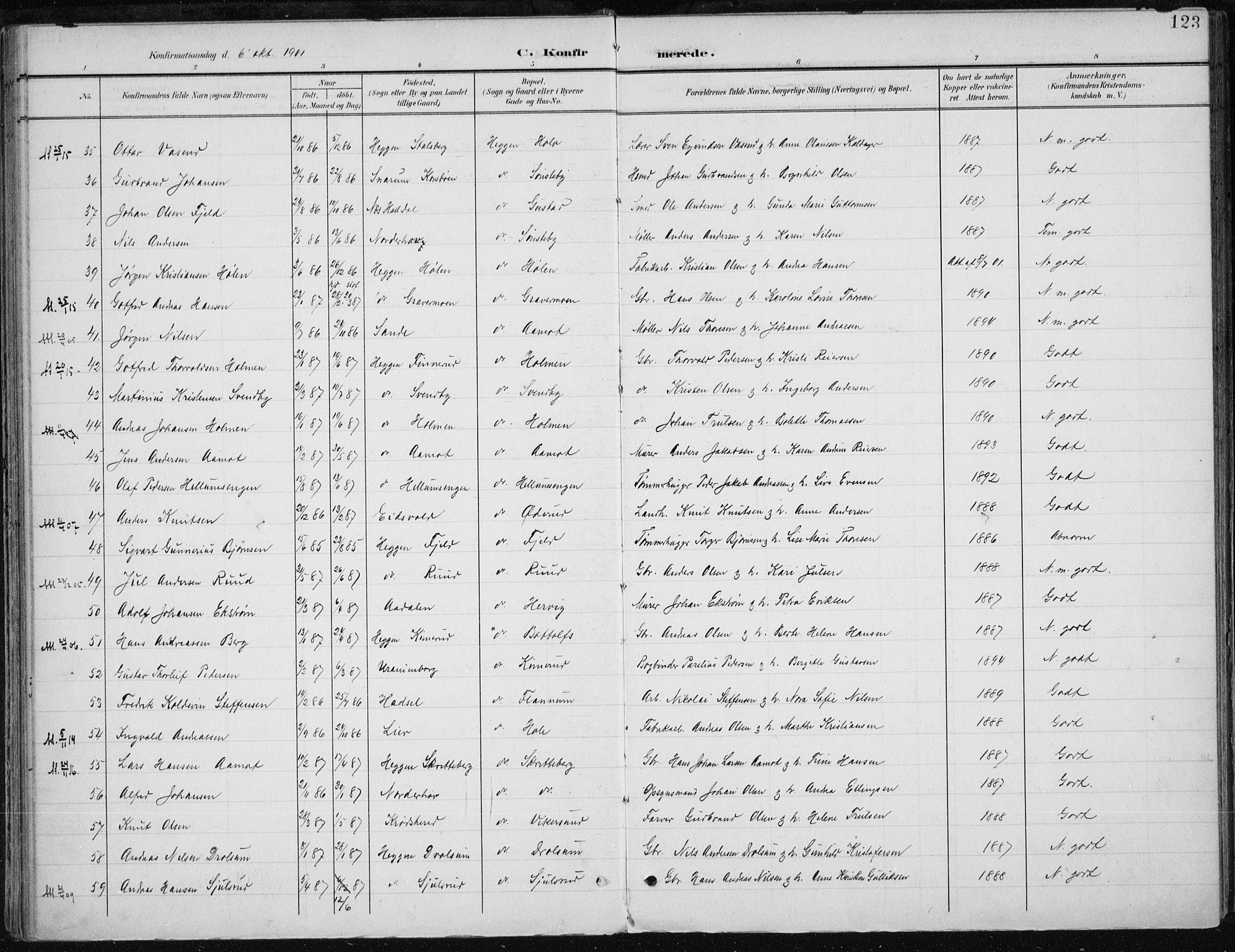 Modum kirkebøker, AV/SAKO-A-234/F/Fa/L0013: Parish register (official) no. 13, 1899-1907, p. 123