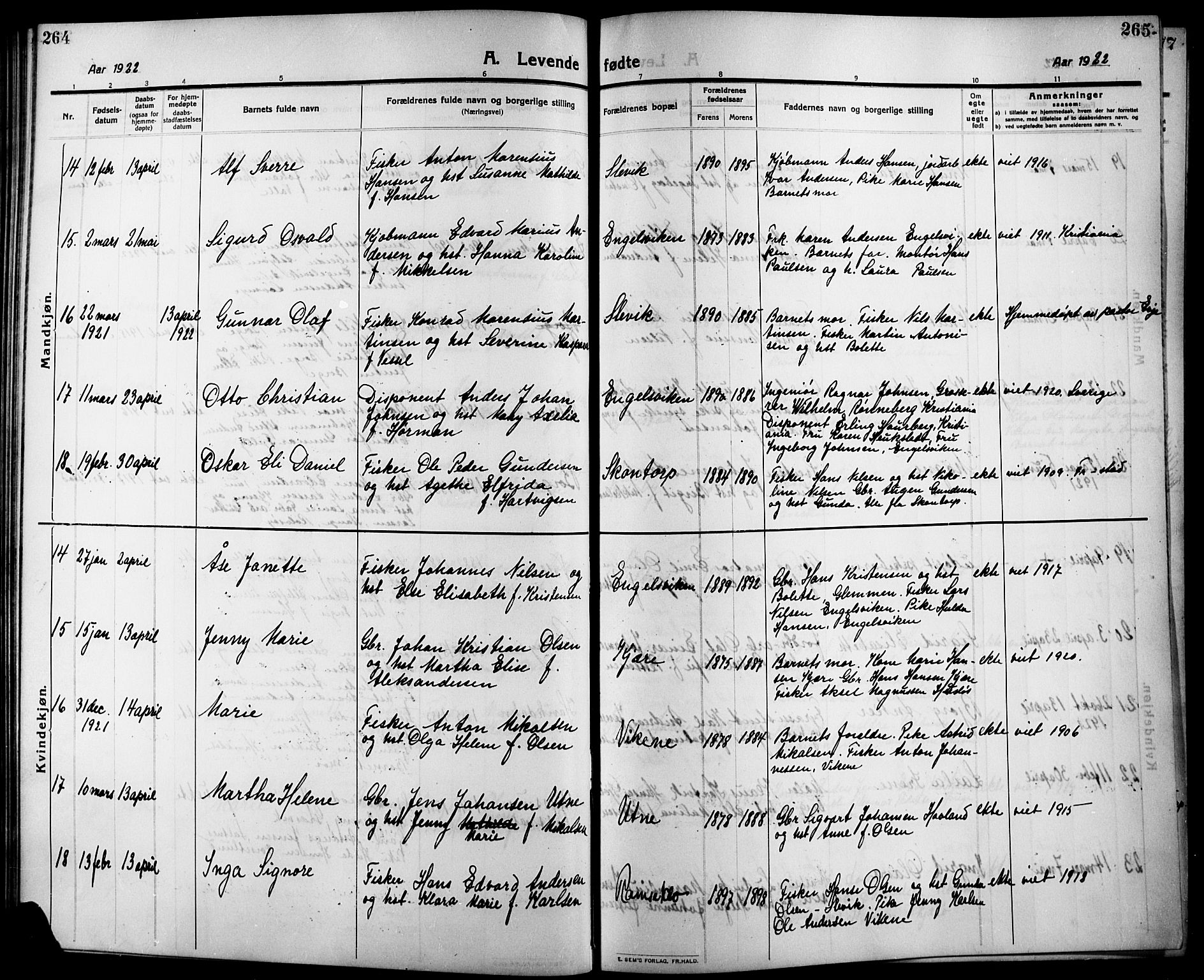 Onsøy prestekontor Kirkebøker, AV/SAO-A-10914/G/Ga/L0003: Parish register (copy) no. I 3, 1910-1926, p. 264-265