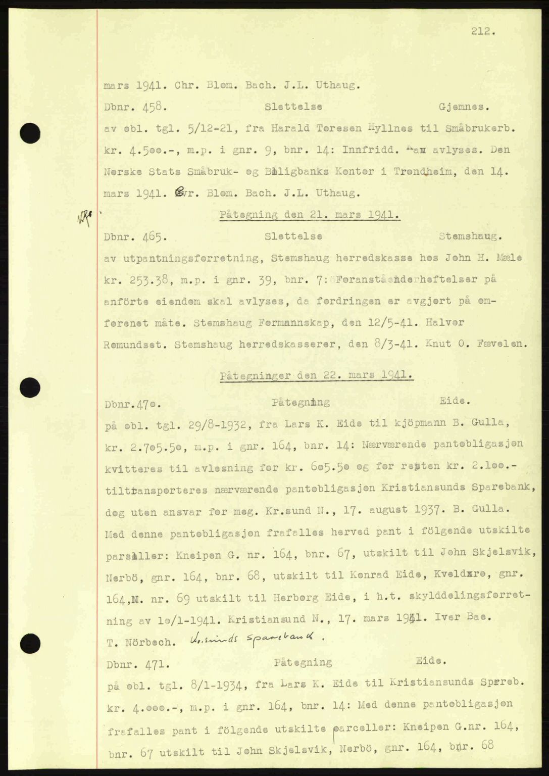 Nordmøre sorenskriveri, AV/SAT-A-4132/1/2/2Ca: Mortgage book no. C81, 1940-1945, Diary no: : 458/1941