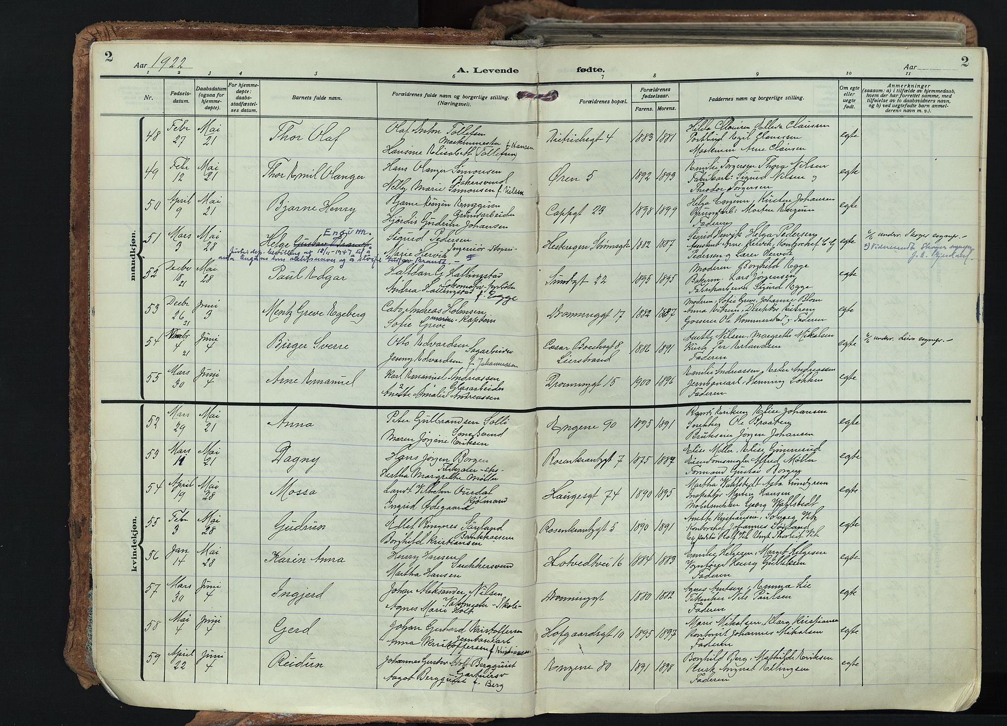 Bragernes kirkebøker, AV/SAKO-A-6/F/Fb/L0011: Parish register (official) no. II 11, 1922-1945, p. 2