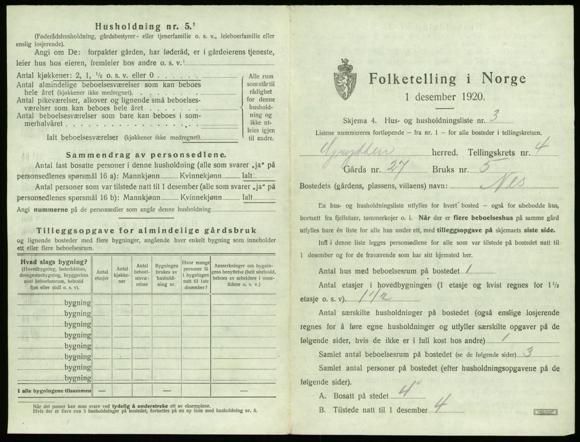 SAT, 1920 census for Grytten, 1920, p. 362