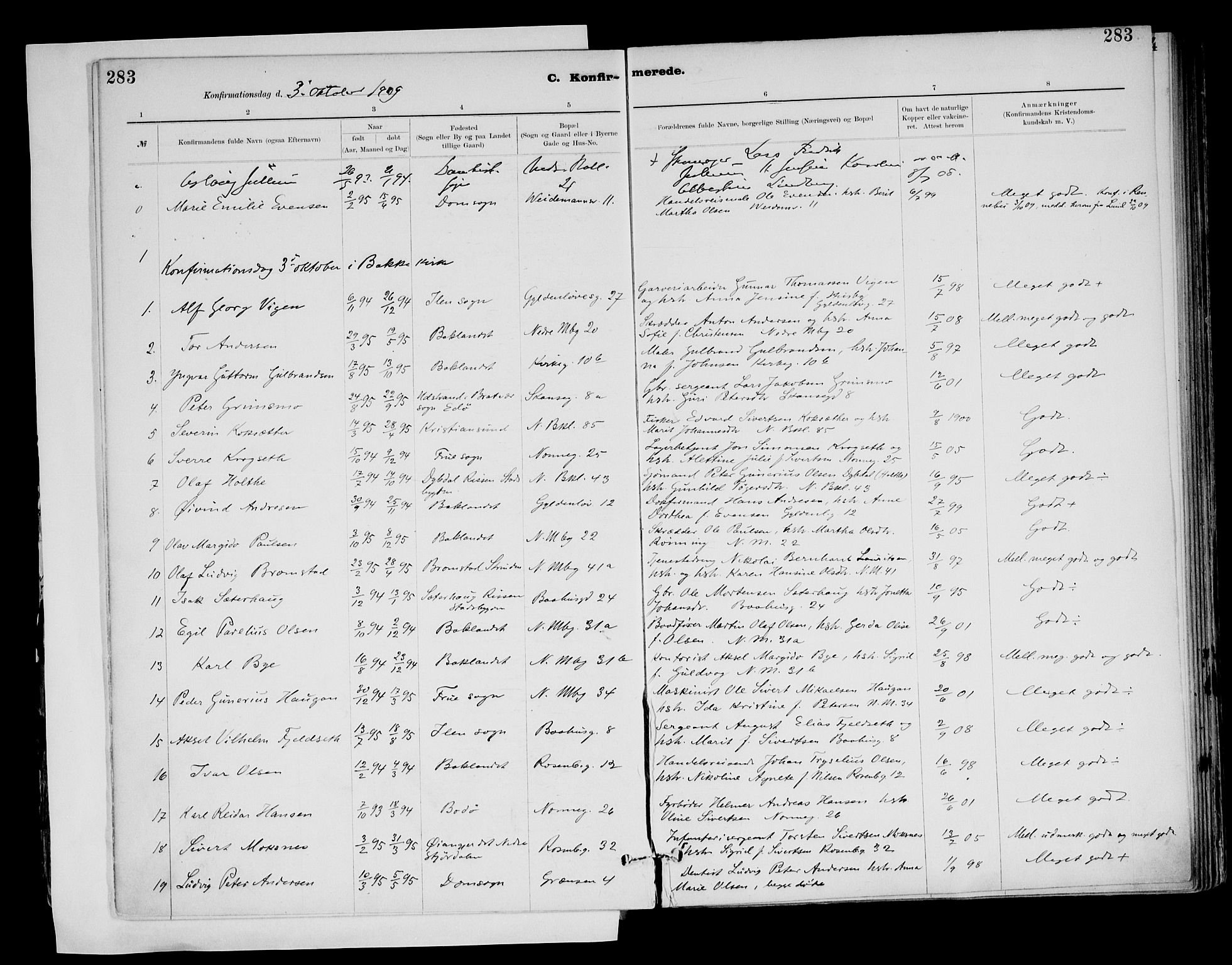 Ministerialprotokoller, klokkerbøker og fødselsregistre - Sør-Trøndelag, AV/SAT-A-1456/604/L0203: Parish register (official) no. 604A23, 1908-1916, p. 283