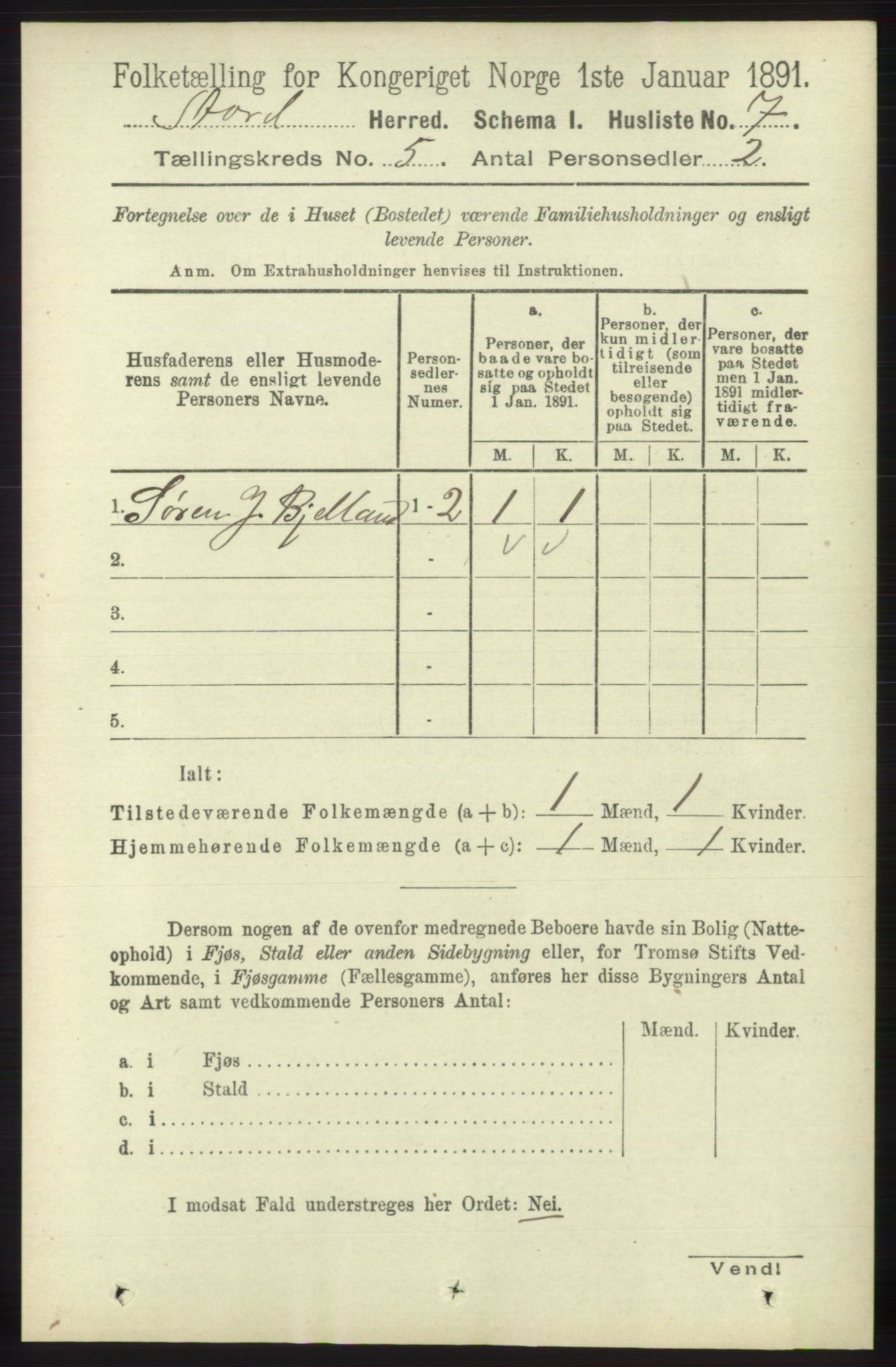 RA, 1891 census for 1221 Stord, 1891, p. 1588