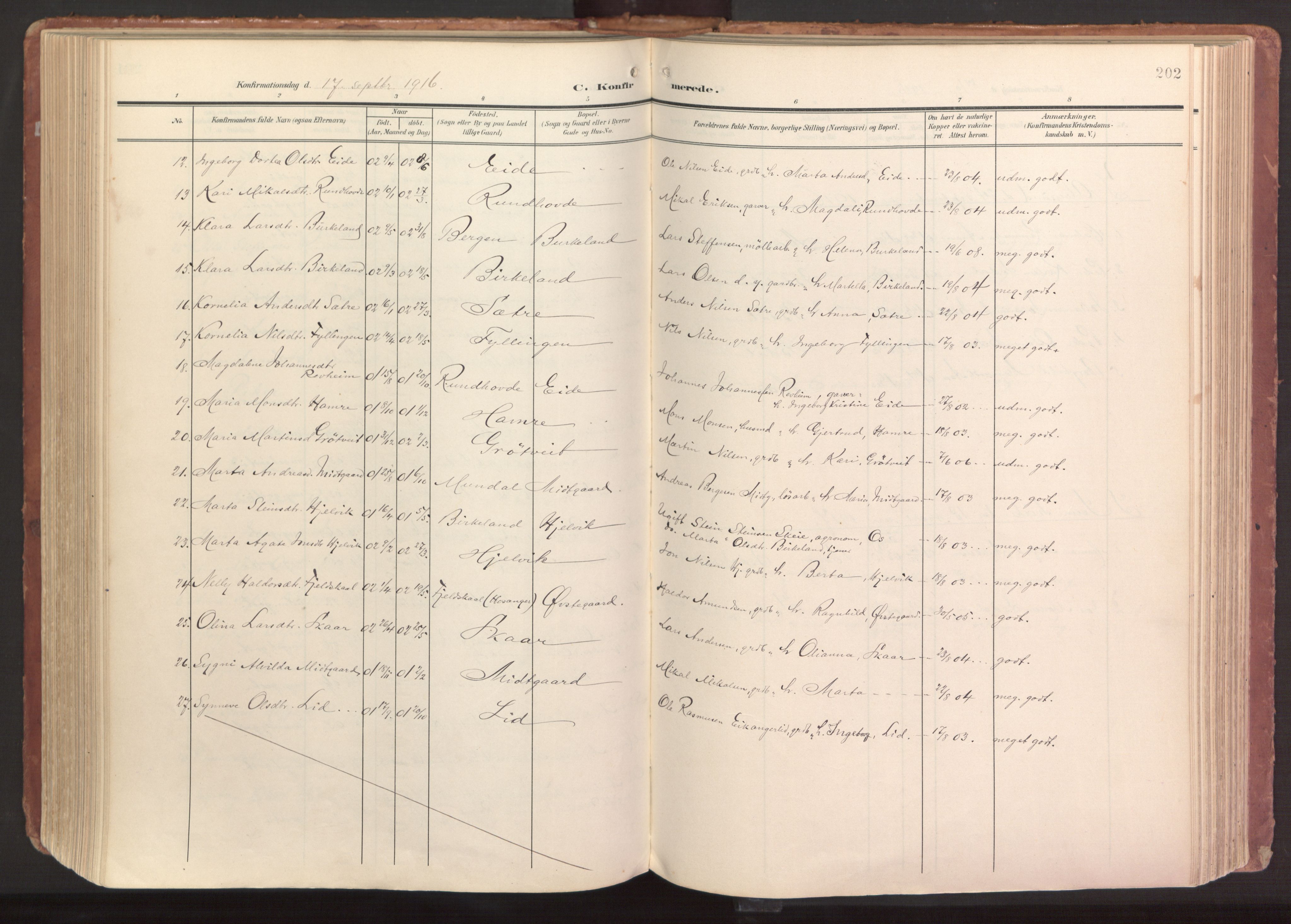 Hamre sokneprestembete, AV/SAB-A-75501/H/Ha/Haa/Haab/L0002: Parish register (official) no. B 2, 1905-1924, p. 202