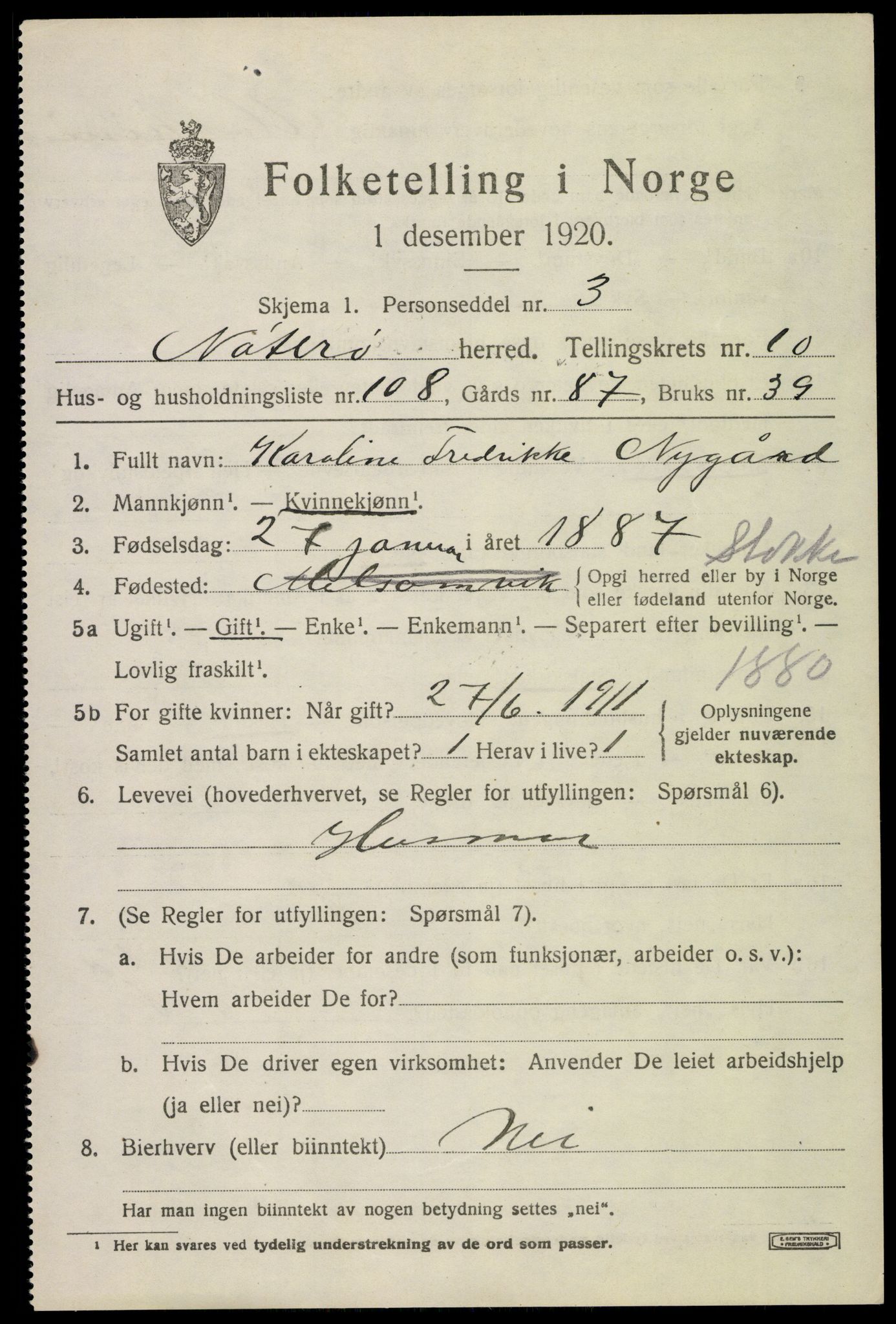 SAKO, 1920 census for Nøtterøy, 1920, p. 13481