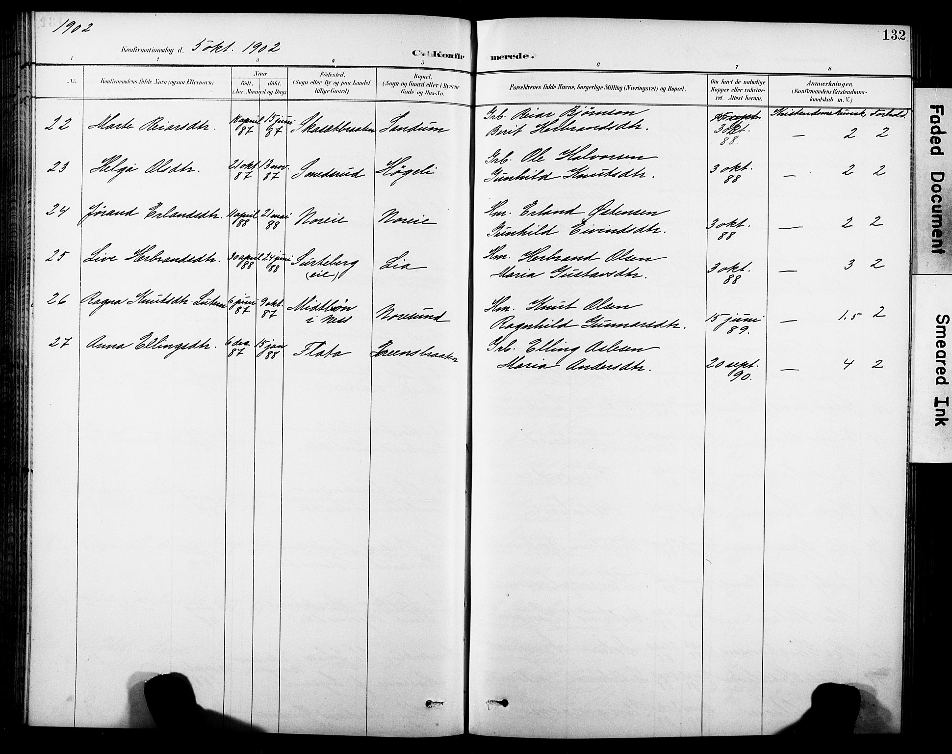 Krødsherad kirkebøker, SAKO/A-19/G/Ga/L0002: Parish register (copy) no. 2, 1894-1918, p. 132