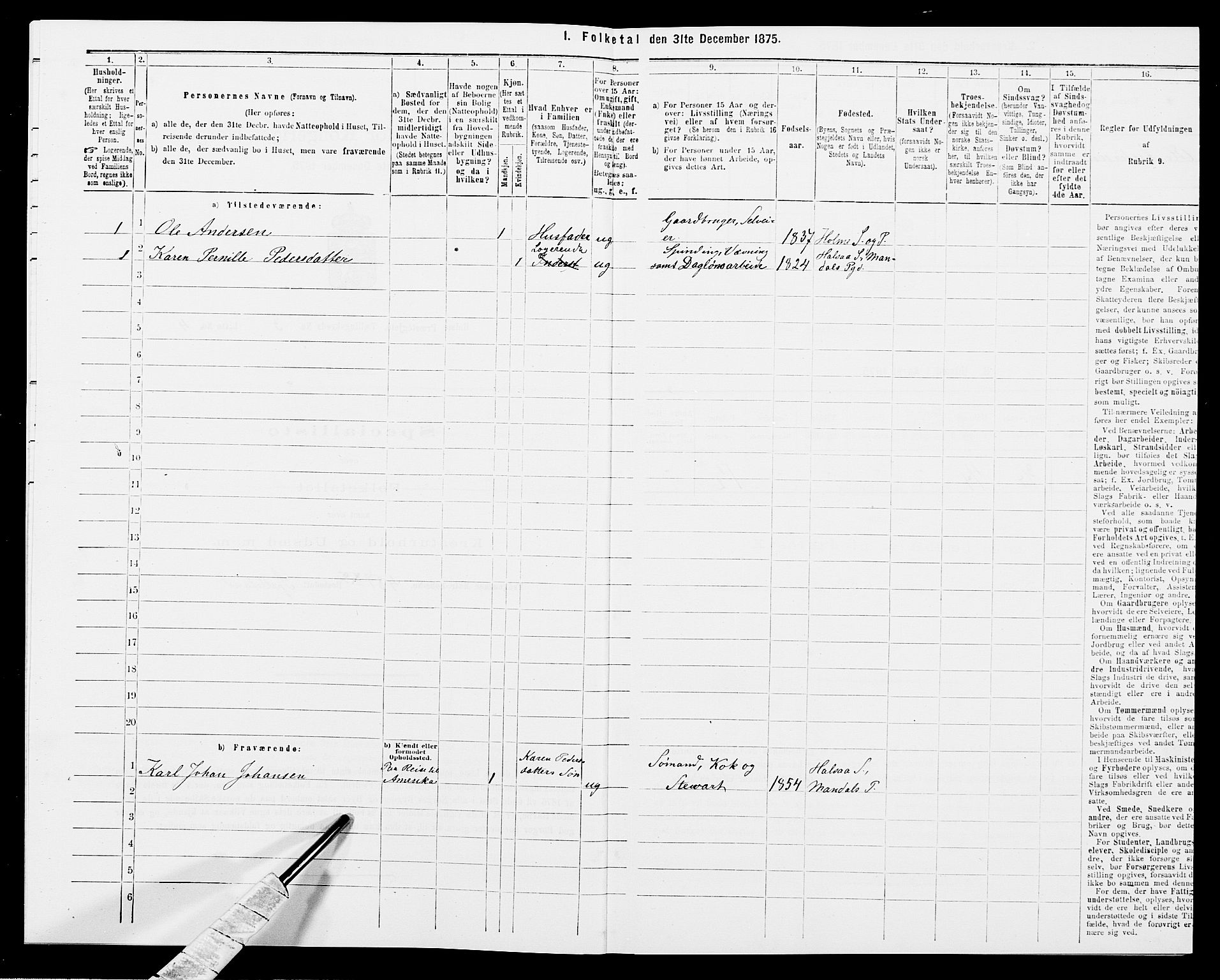 SAK, 1875 census for 1020P Holum, 1875, p. 379