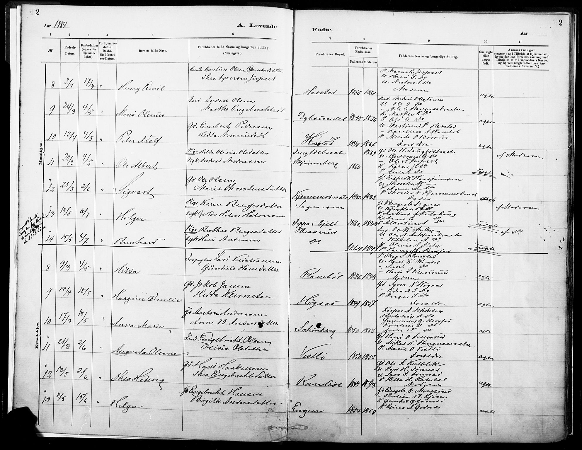 Eidskog prestekontor, SAH/PREST-026/H/Ha/Haa/L0004: Parish register (official) no. 4, 1884-1897, p. 2