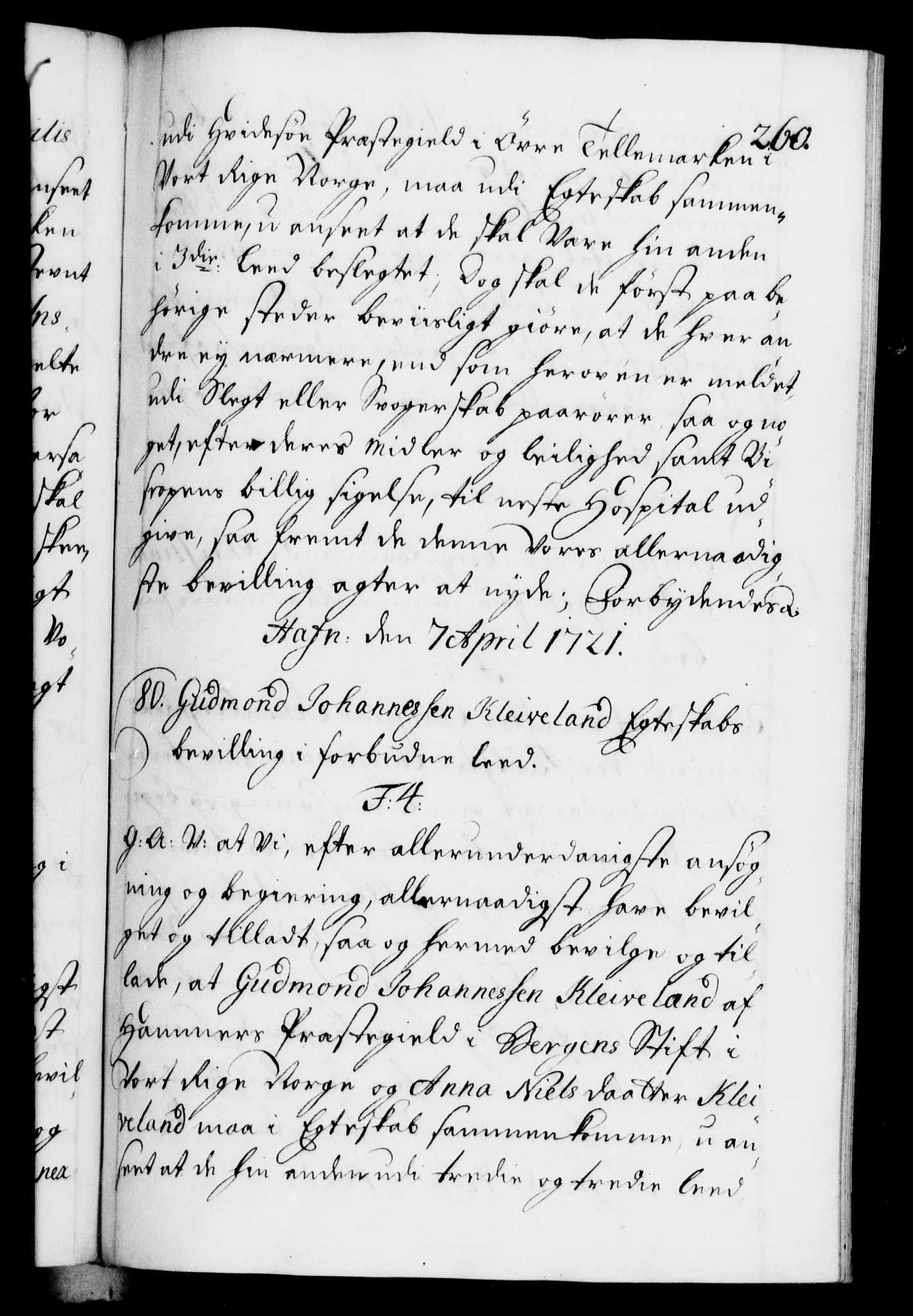 Danske Kanselli 1572-1799, RA/EA-3023/F/Fc/Fca/Fcaa/L0023: Norske registre, 1720-1722, p. 260a