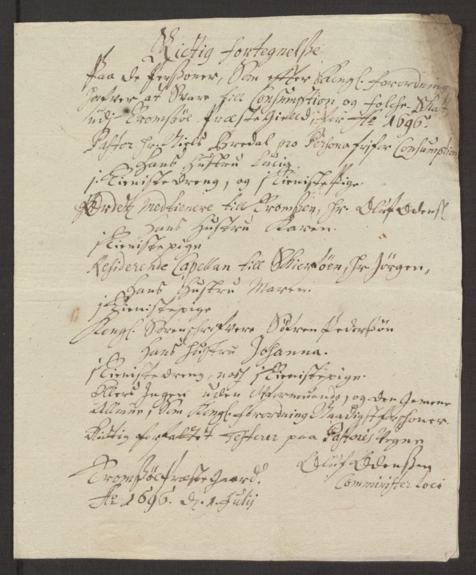 Rentekammeret inntil 1814, Reviderte regnskaper, Fogderegnskap, RA/EA-4092/R68/L4753: Fogderegnskap Senja og Troms, 1694-1696, p. 345