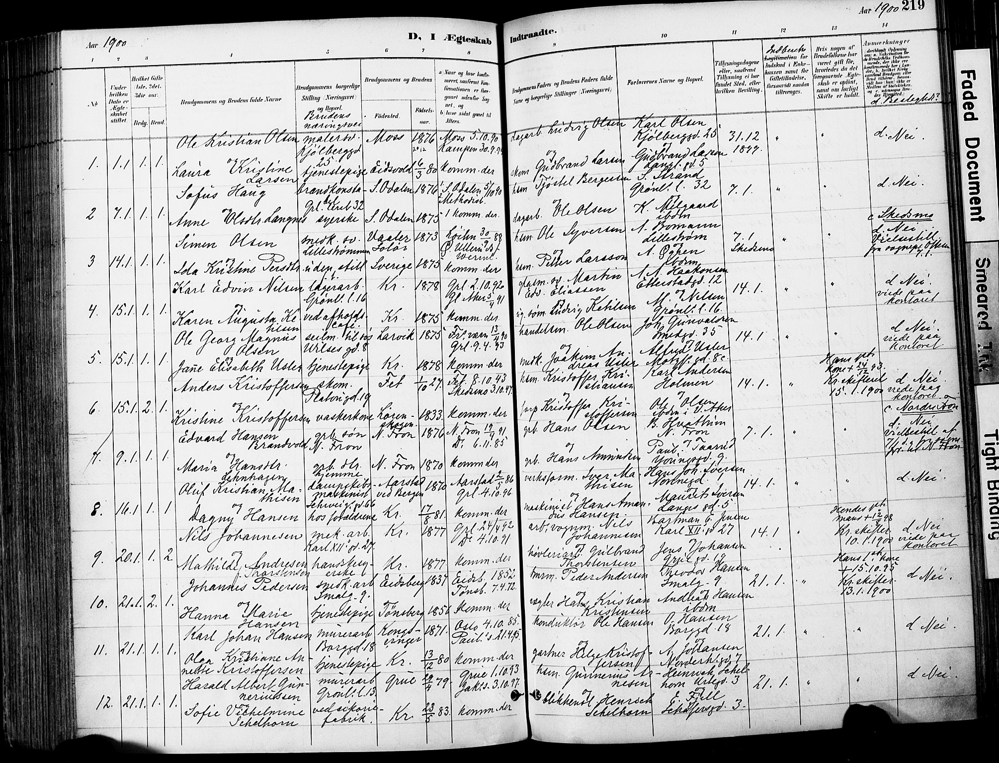 Grønland prestekontor Kirkebøker, SAO/A-10848/F/Fa/L0013: Parish register (official) no. 13, 1887-1906, p. 219