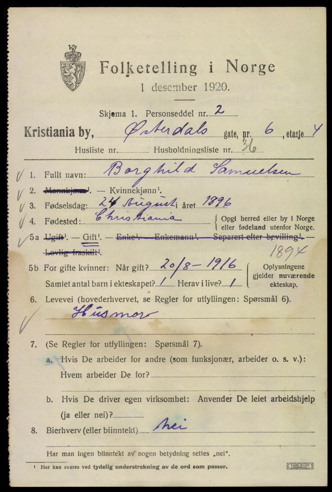 SAO, 1920 census for Kristiania, 1920, p. 656405