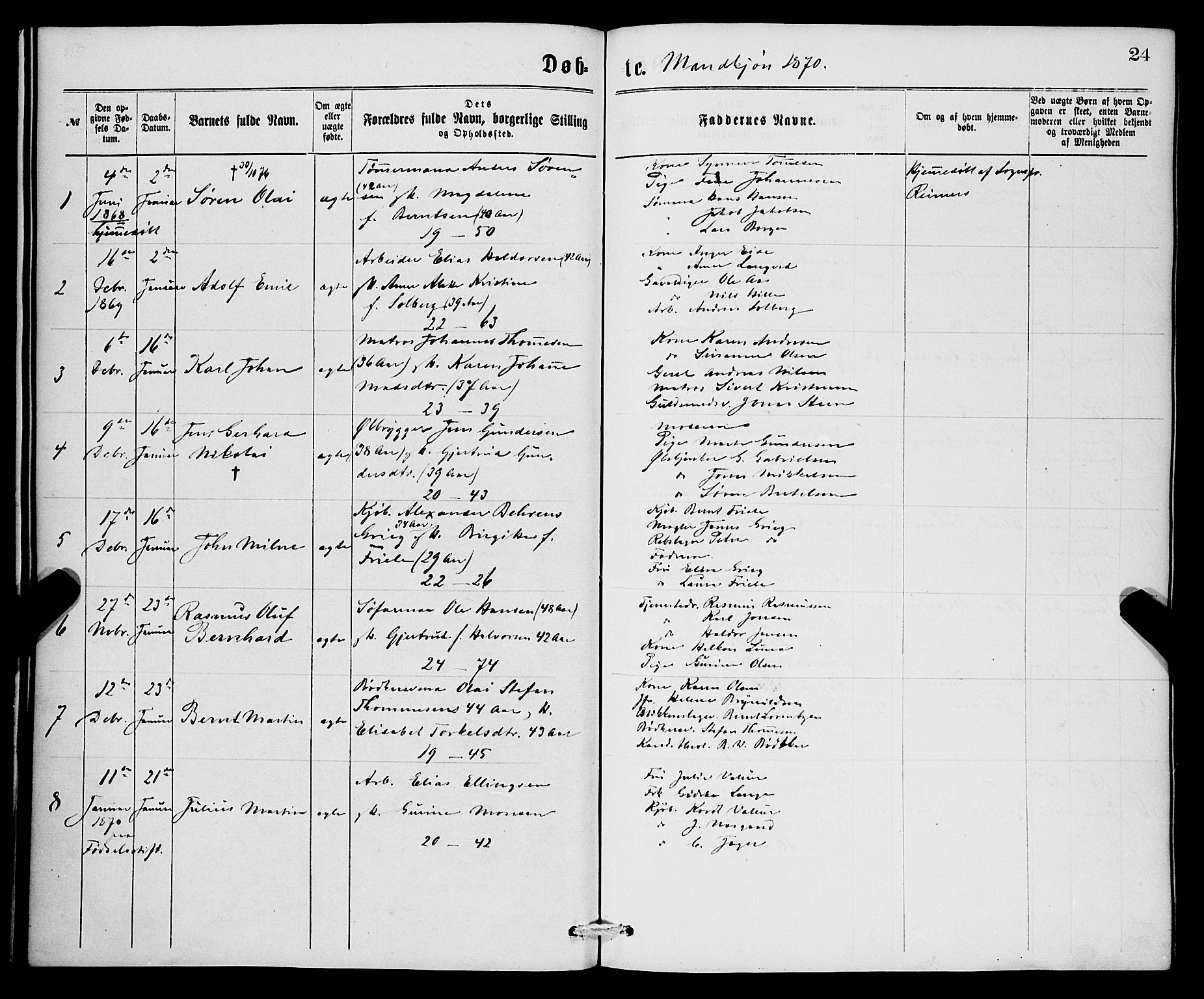 Korskirken sokneprestembete, SAB/A-76101/H/Hab: Parish register (copy) no. B 6, 1869-1874, p. 24