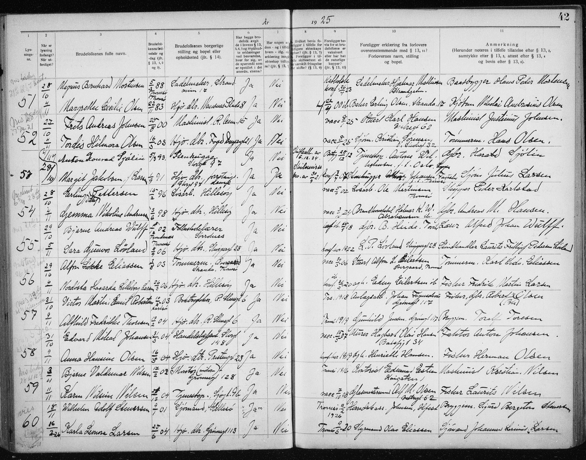 Tromsø sokneprestkontor/stiftsprosti/domprosti, AV/SATØ-S-1343/H/Hc/L0100: Banns register no. 100, 1919-1933, p. 42