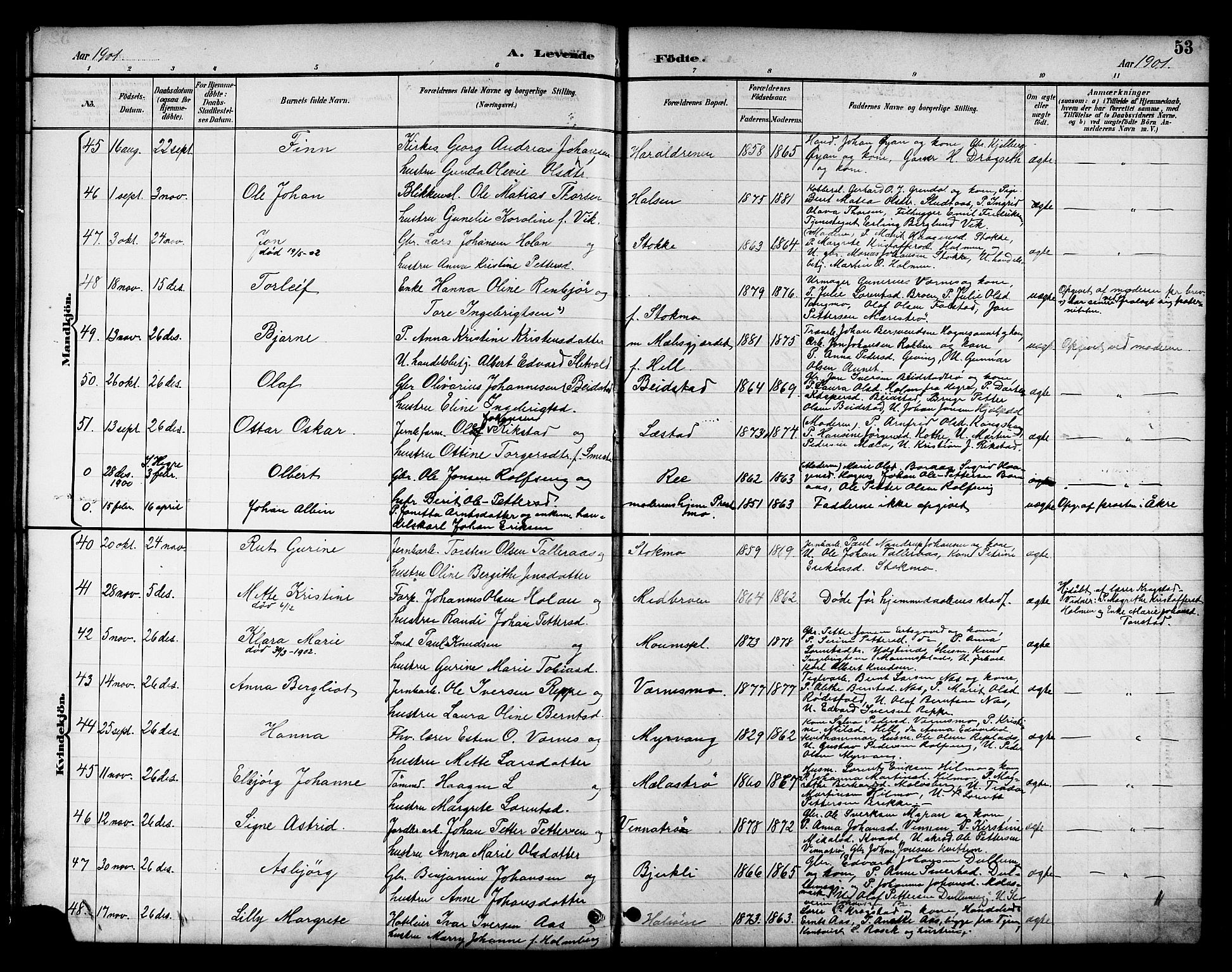 Ministerialprotokoller, klokkerbøker og fødselsregistre - Nord-Trøndelag, AV/SAT-A-1458/709/L0087: Parish register (copy) no. 709C01, 1892-1913, p. 53