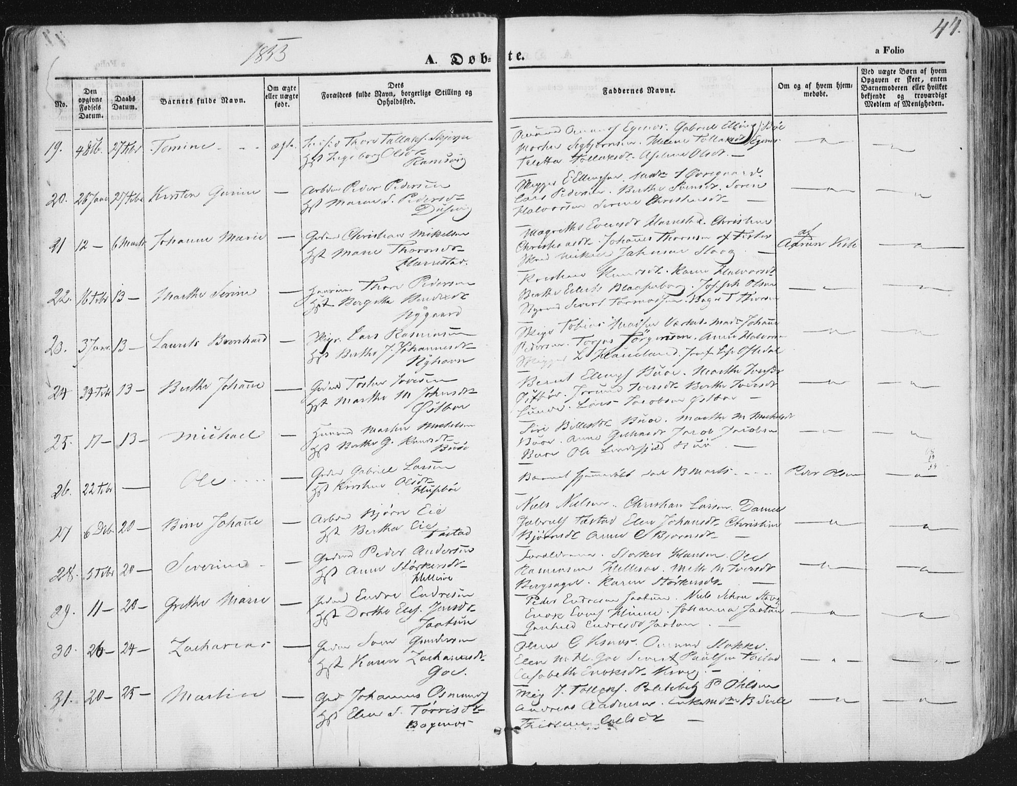 Hetland sokneprestkontor, AV/SAST-A-101826/30/30BA/L0002: Parish register (official) no. A 2, 1849-1869, p. 44