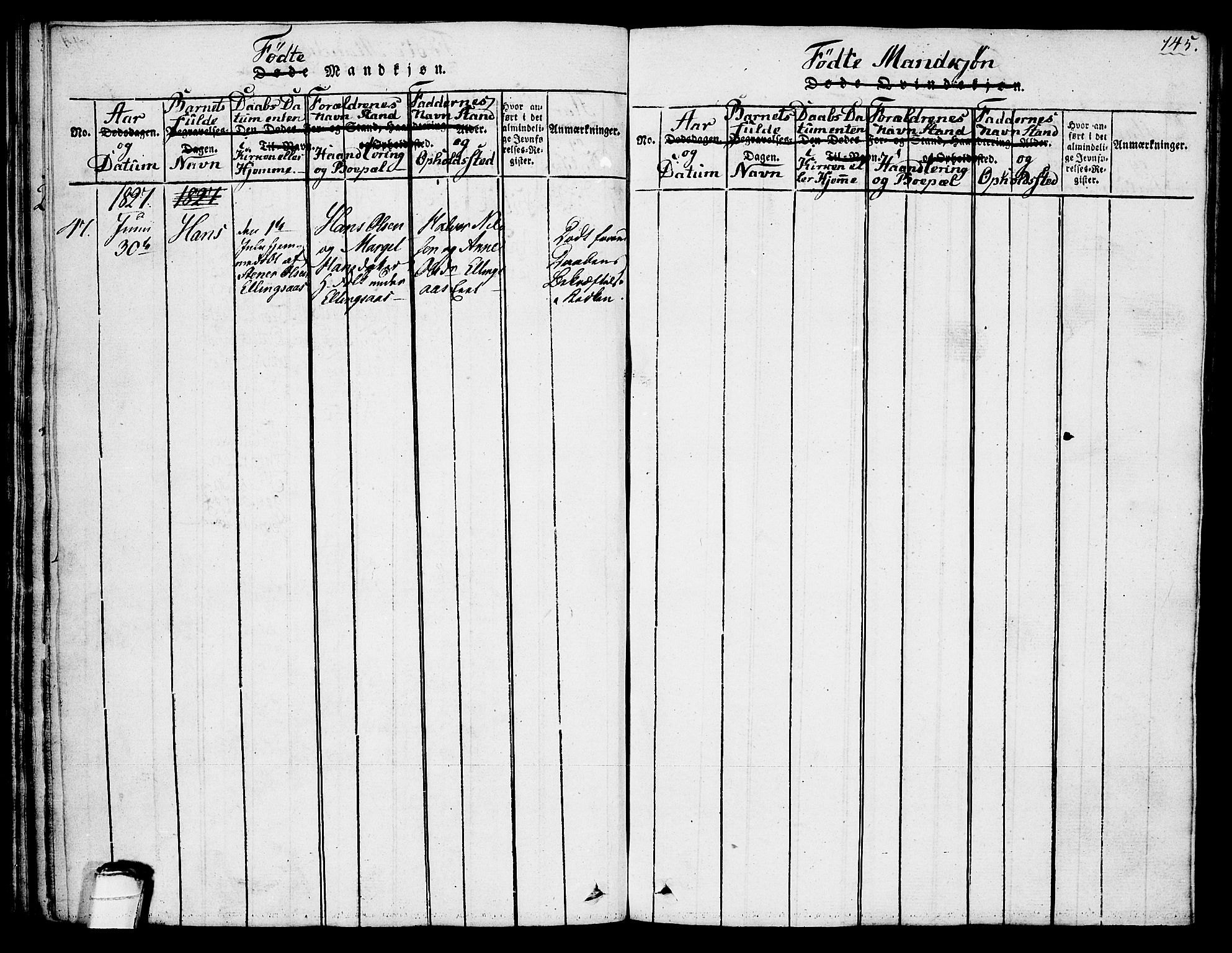 Sauherad kirkebøker, SAKO/A-298/G/Ga/L0001: Parish register (copy) no. I 1, 1815-1827, p. 145