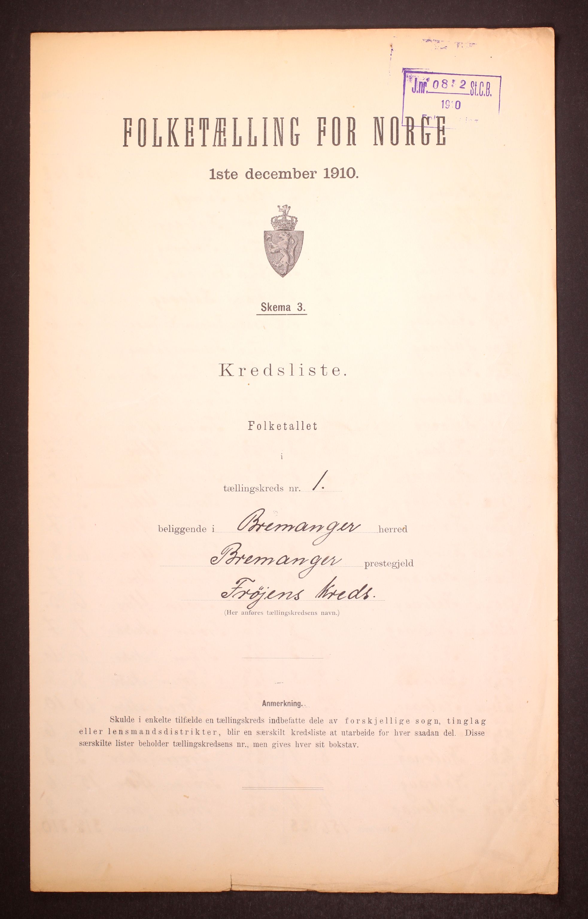 RA, 1910 census for Bremanger, 1910, p. 4