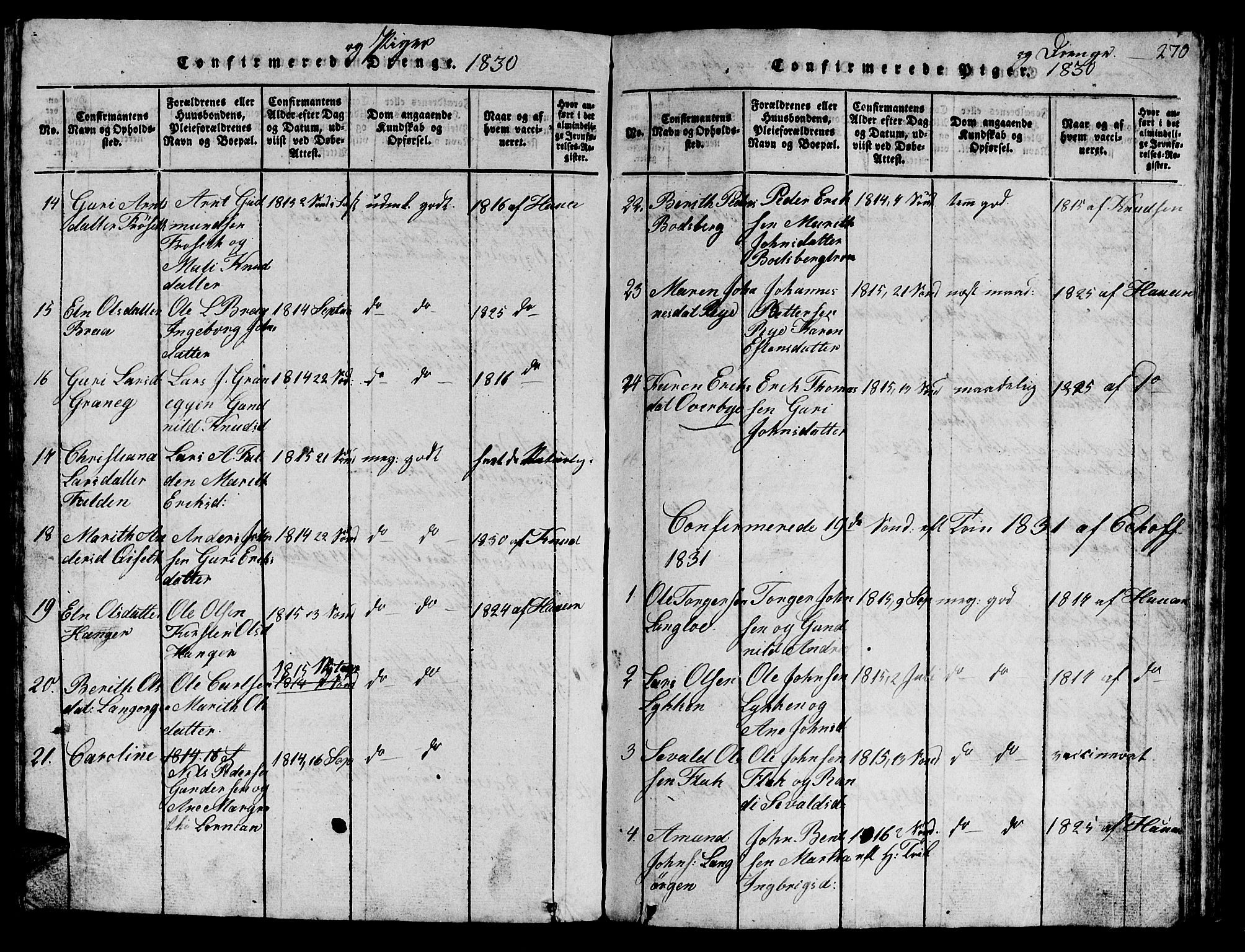 Ministerialprotokoller, klokkerbøker og fødselsregistre - Sør-Trøndelag, SAT/A-1456/612/L0385: Parish register (copy) no. 612C01, 1816-1845, p. 270