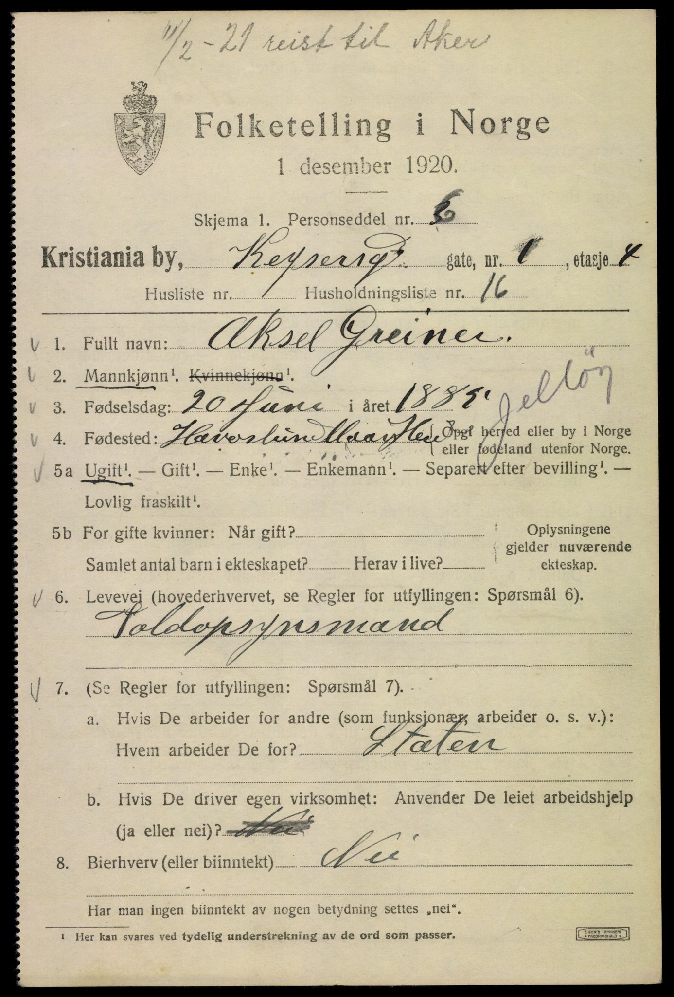SAO, 1920 census for Kristiania, 1920, p. 331515